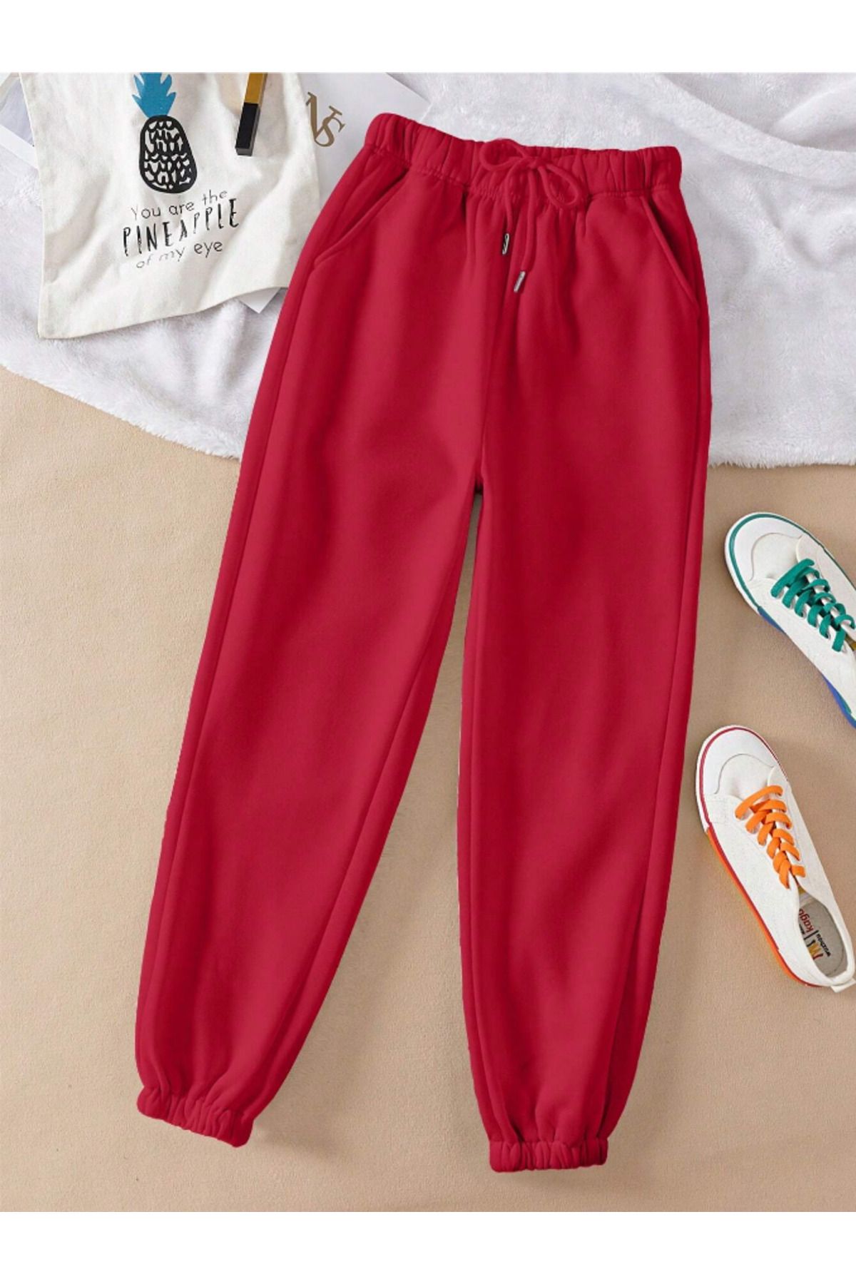 COHERENT Unisex Kadın/Erkek Düz Renkli Penye Kumaş Eşofman Altı Paça Lastik Jogger