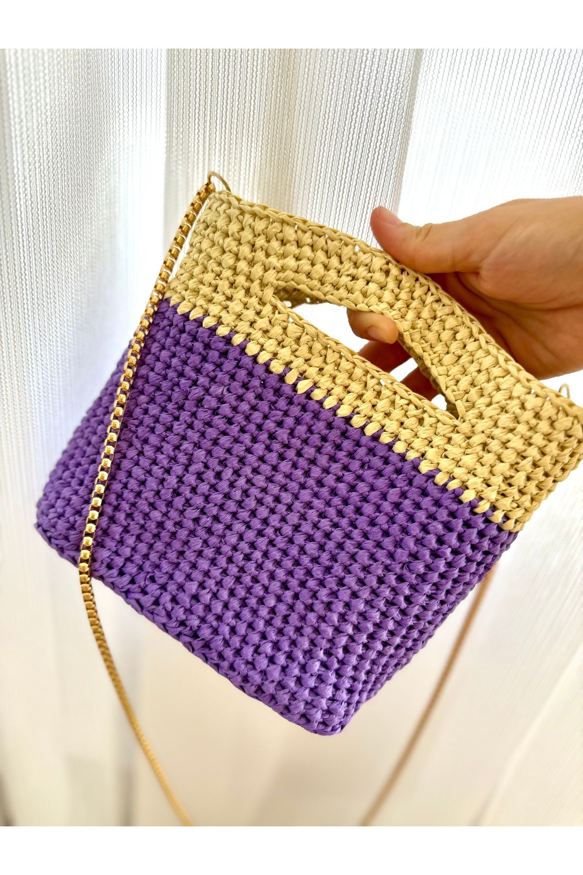 YELİZ HANDMADE El örgüsü mini çanta hasır Rafya çanta