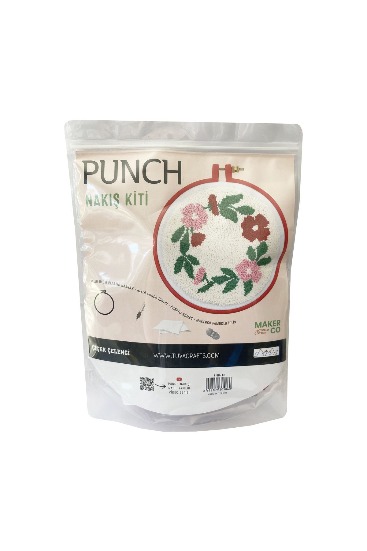 Hello Punch Nakış Kiti Çiçek Çelenk Desenli Kumaş Punch Yapım Seti