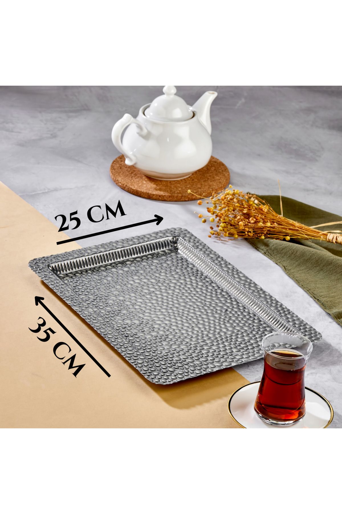 KORKMAZSHOP Desenli Metal Dikdörtgen Sunum Tepsisi | Çay Tepsisi | Söz-Nişan