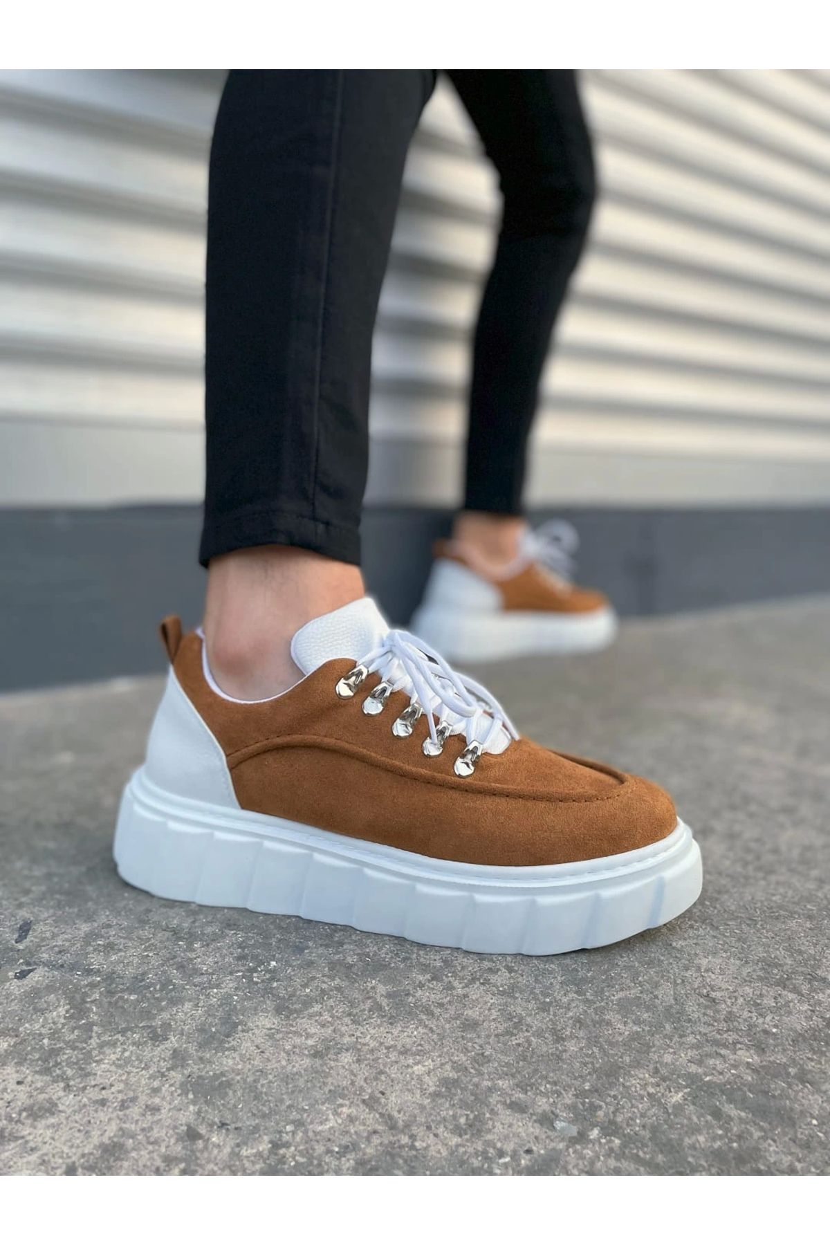 TB Terzi Bey Tb010 Cloud Bağcıklı Süet Erkek Günlük Sneaker Ayakkabı Sbt - Taba/beyaz