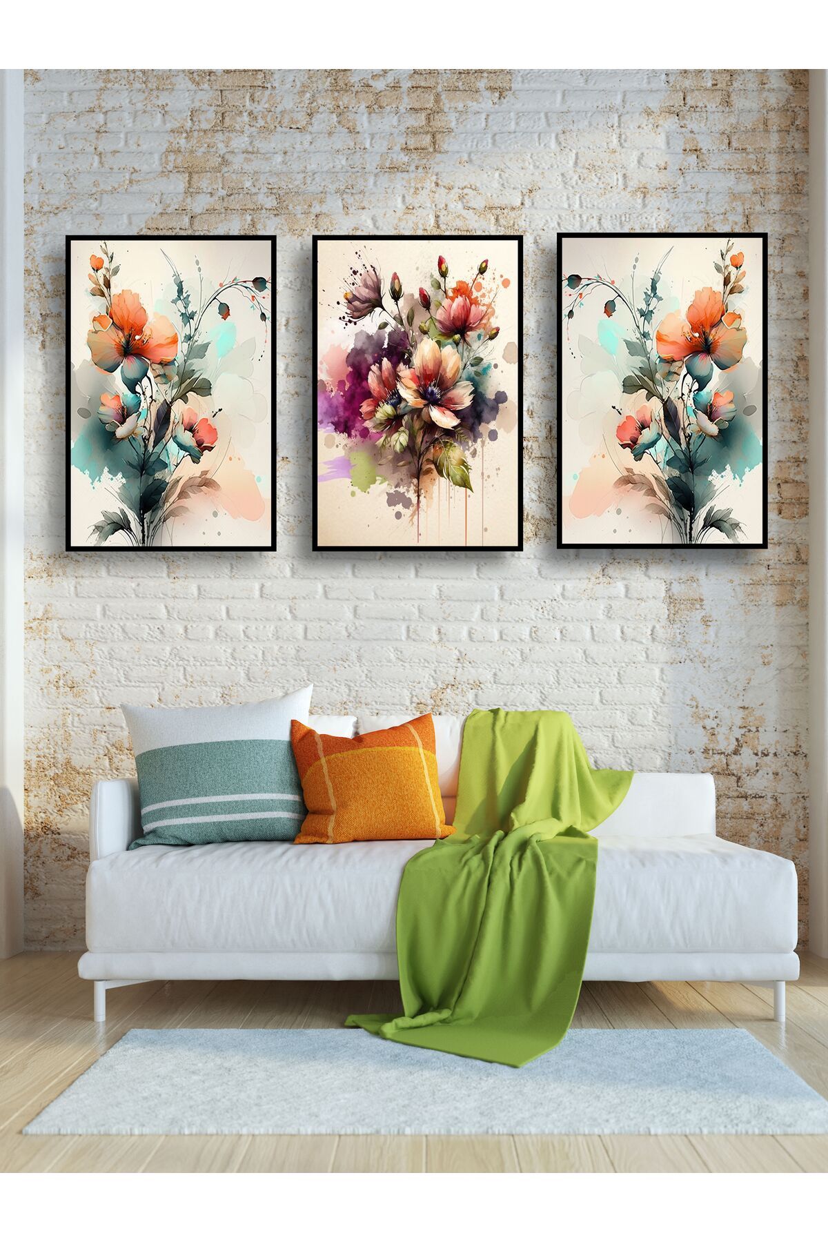 YALOVA SHOP Dekoratif Yağlıboya Tarzı Çiçek Temalı 3 lü Tablo Seti (Her Bir Tablo Ölçüsü 30 x 40 cm)