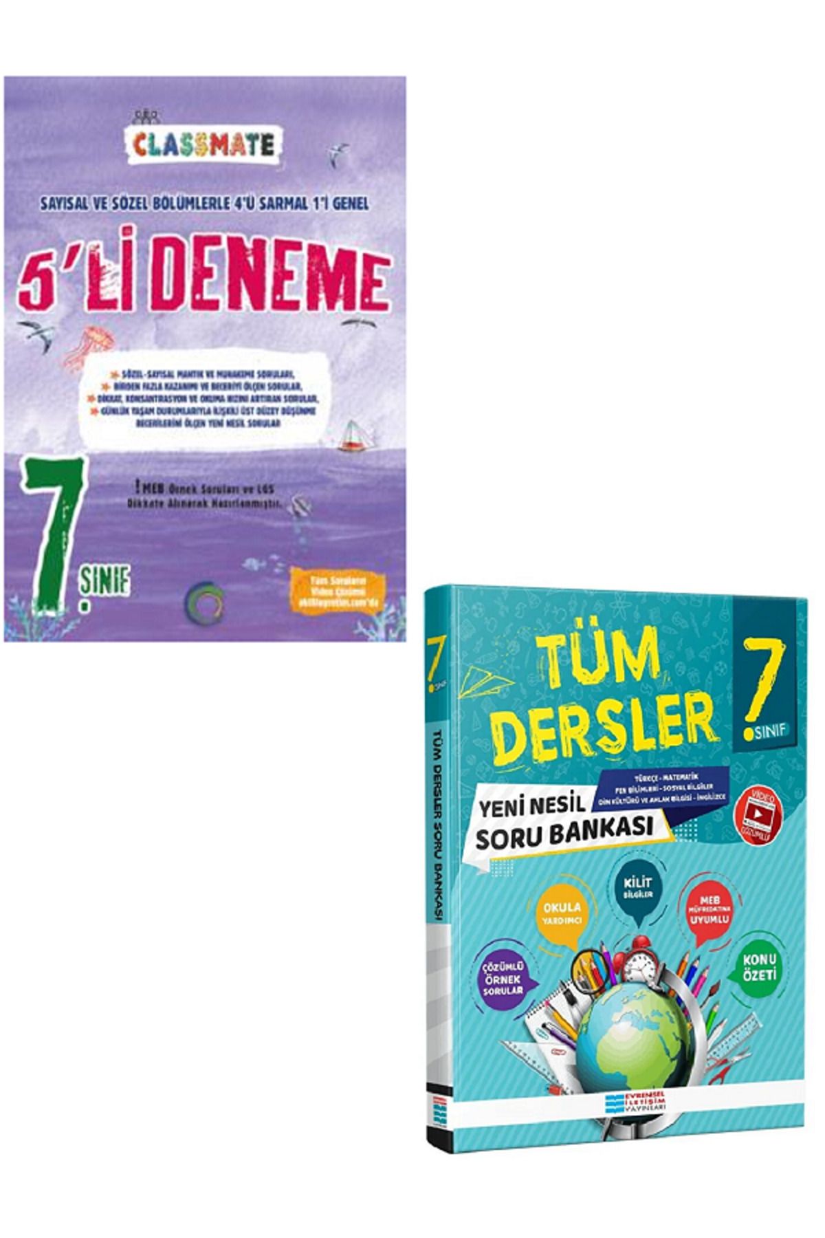 Evrensel İletişim Yayınları 7.Sınıf Okyanus Classmate 5'Li Deneme + 7.Sınıf Evrensel Tüm Dersler Soru Bankası / 2 KİTAP
