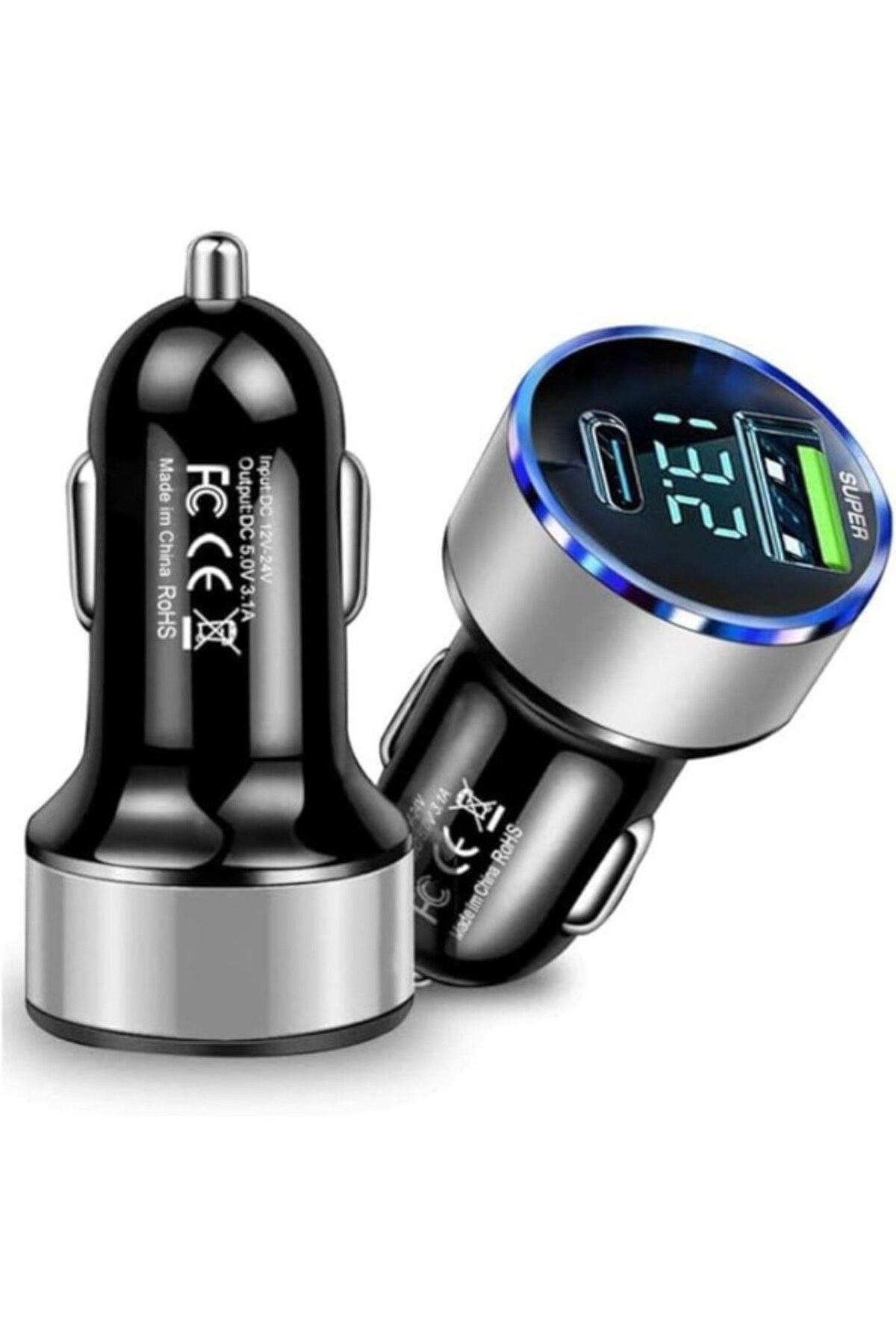 ShopZum Mega Oto Market Silver Araç İçi Usb 3.0 Type C Soketli Çakmaklık Güç Adaptörü Tüm Cihazlar 12V-24V
