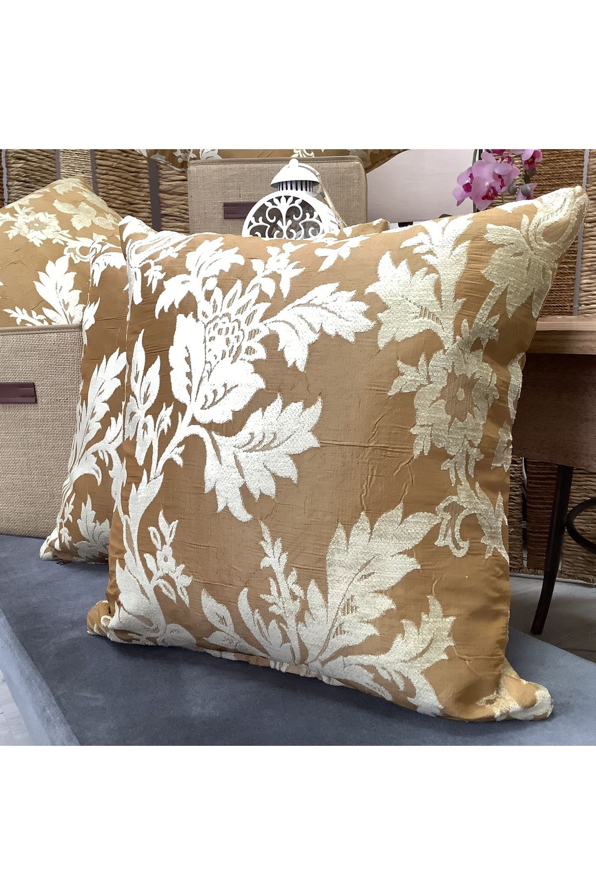 OYA home Jakar Desenli Kırlent Kılıfı Set -4 lü- Kahve&Bej
