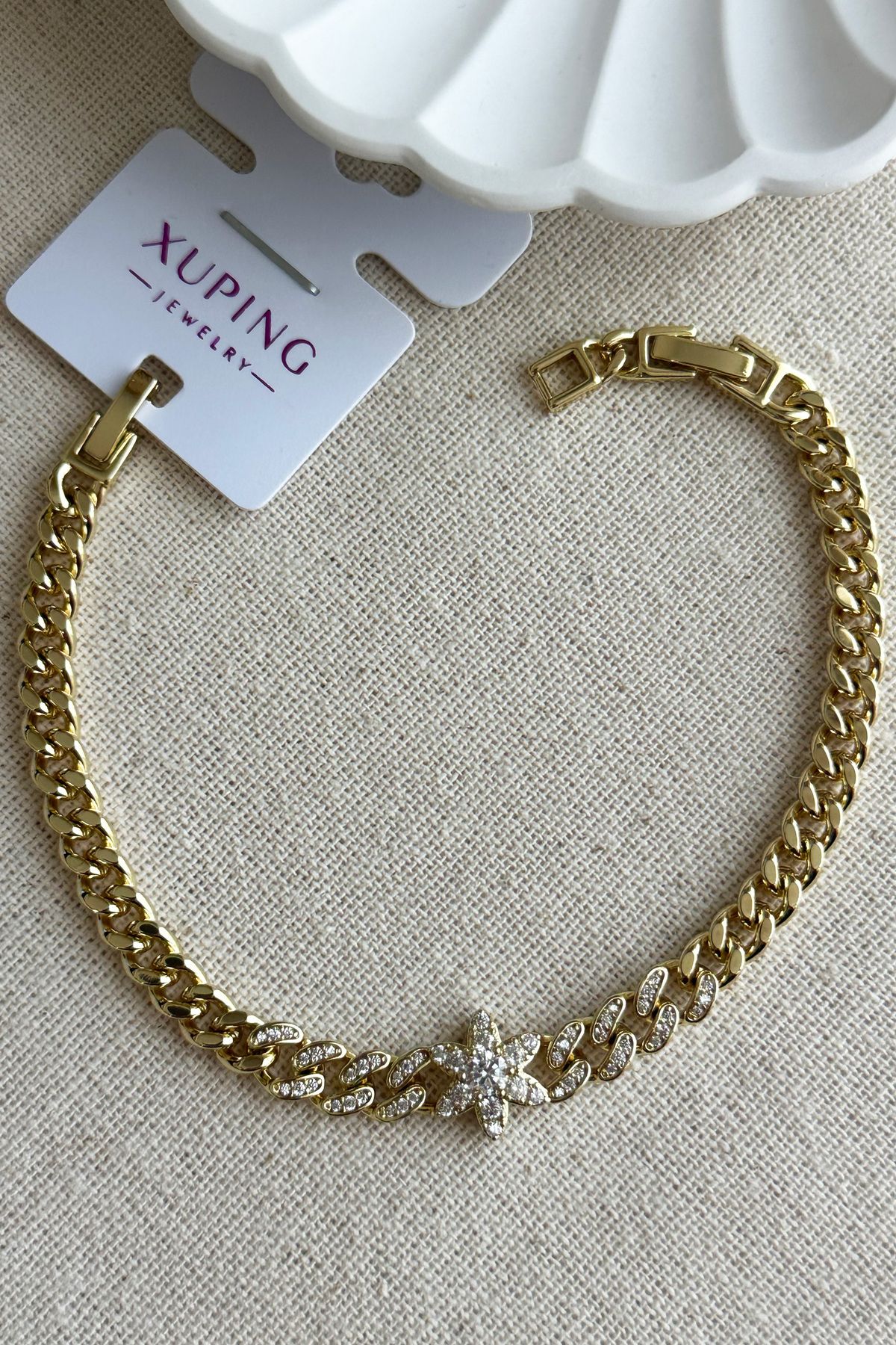 Modacaprea Xuping 14K Taşlı Yıldız Kadın Bileklik – 18+2 cm | Altın Renk Kararmaz Xuping Takı