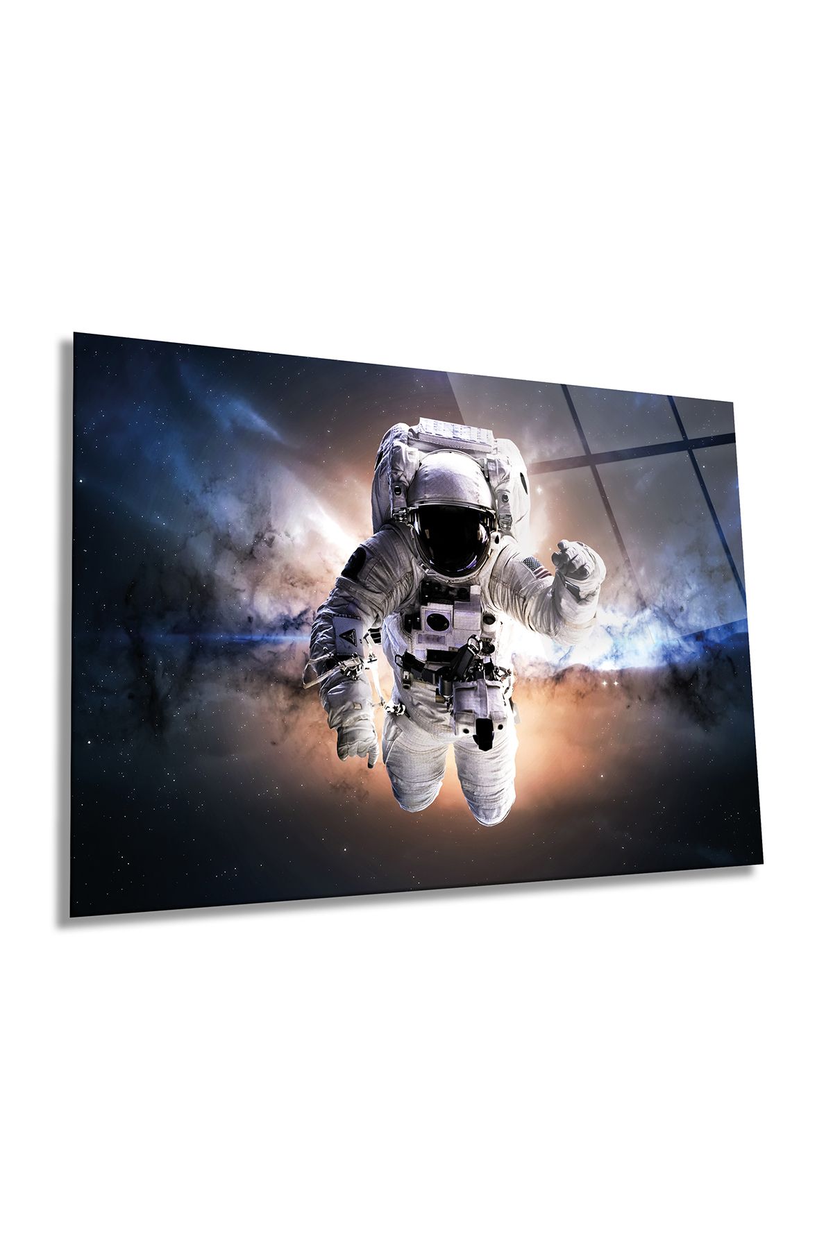 Rosyvien Uzayda Astronot Yatay Cam Tablo, Evren ve Galaksi, Ev ve Ofis Duvar Dekoru, Lüks Hediyelik