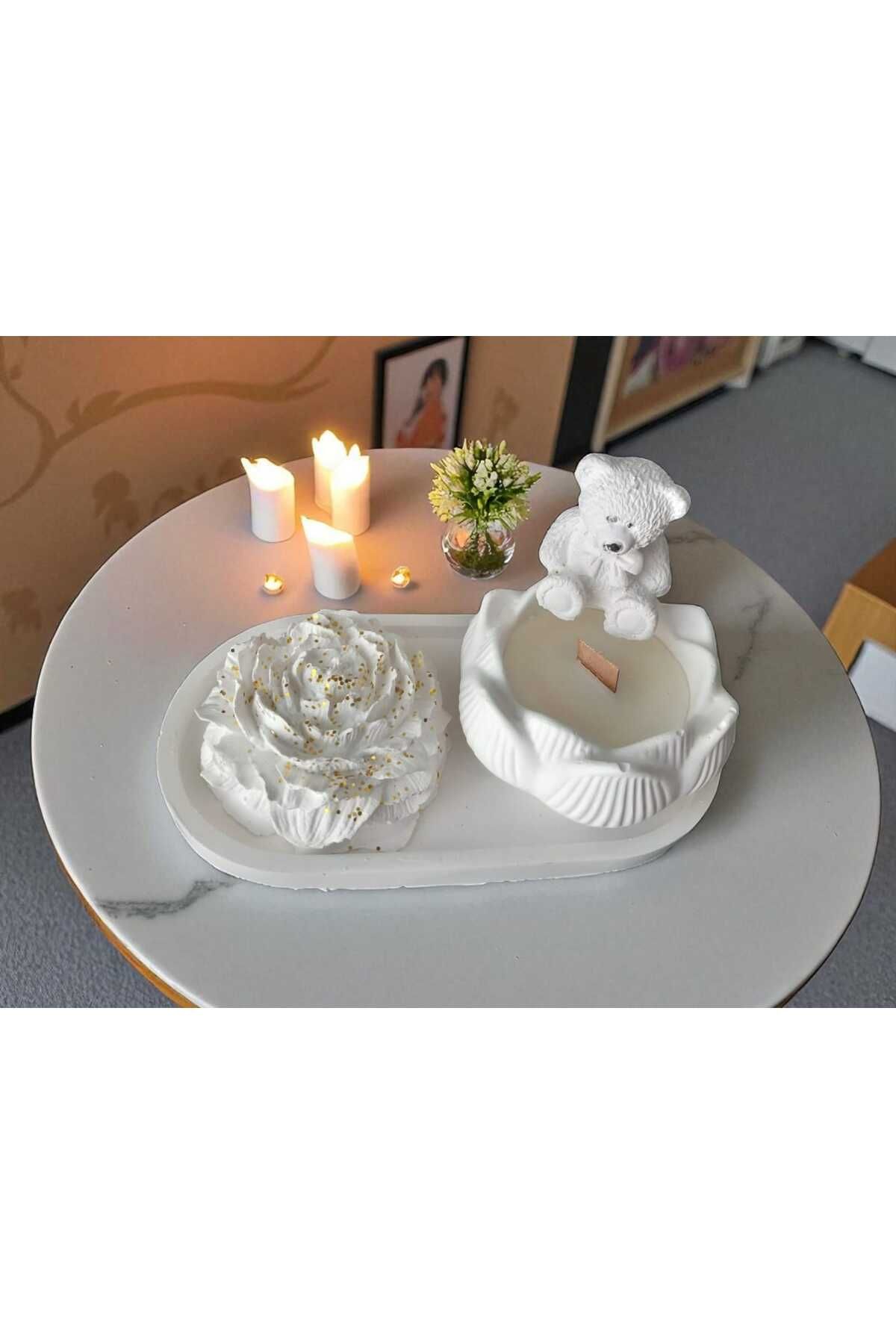 AYŞEM Dekoretif Tabakta ,Lotus Mum,kokulu mum,Beton Şakayık Gülü,,Ayıcık,Hediyelik Kına Söz,Nişan
