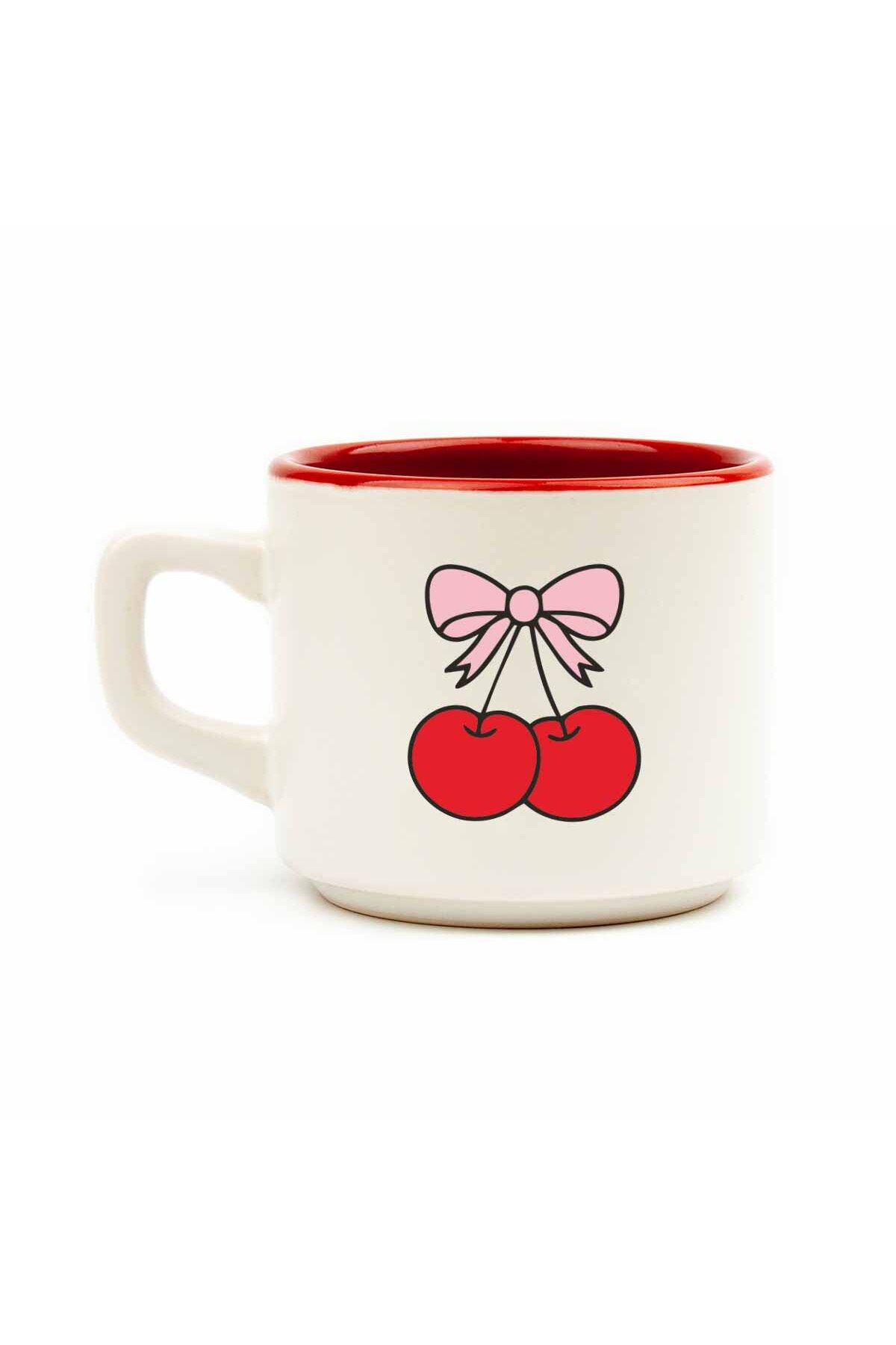 PALTO TASARIM Kiraz Desenli Beyaz Venüs Kupa - Hediyelik Kupa Fincan Mug