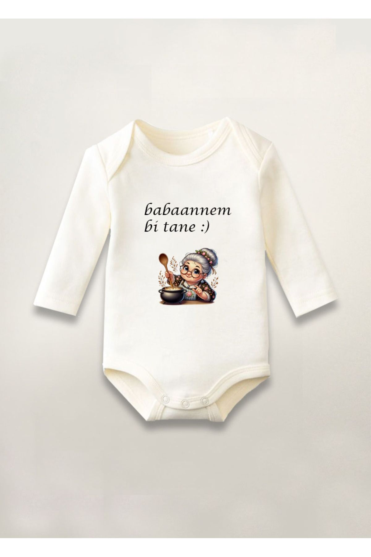 sielta Babaannem Bi tane Baskılı Pamuklu Uzun Kollu Çıtçıtlı Bebek Body Zıbın Atlet Tulum