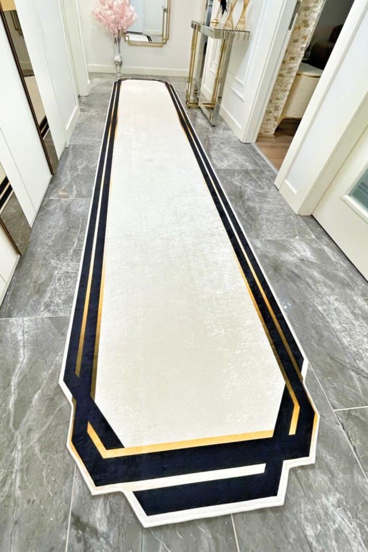 CENTER AVM Beyaz Gold Yolluk Makinede Yıkanabilir Kaymaz Taban Tay Tüyü Yolluk Salon Halısı