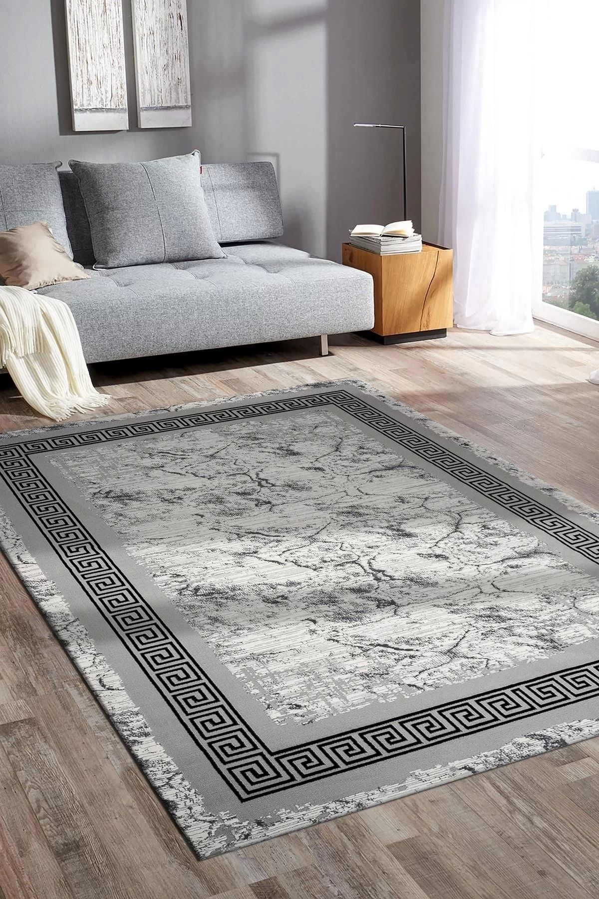 PetraHomeLiving Perra Collection Modern Salon ve Oturma Odası Halısı - Gri Siyah
