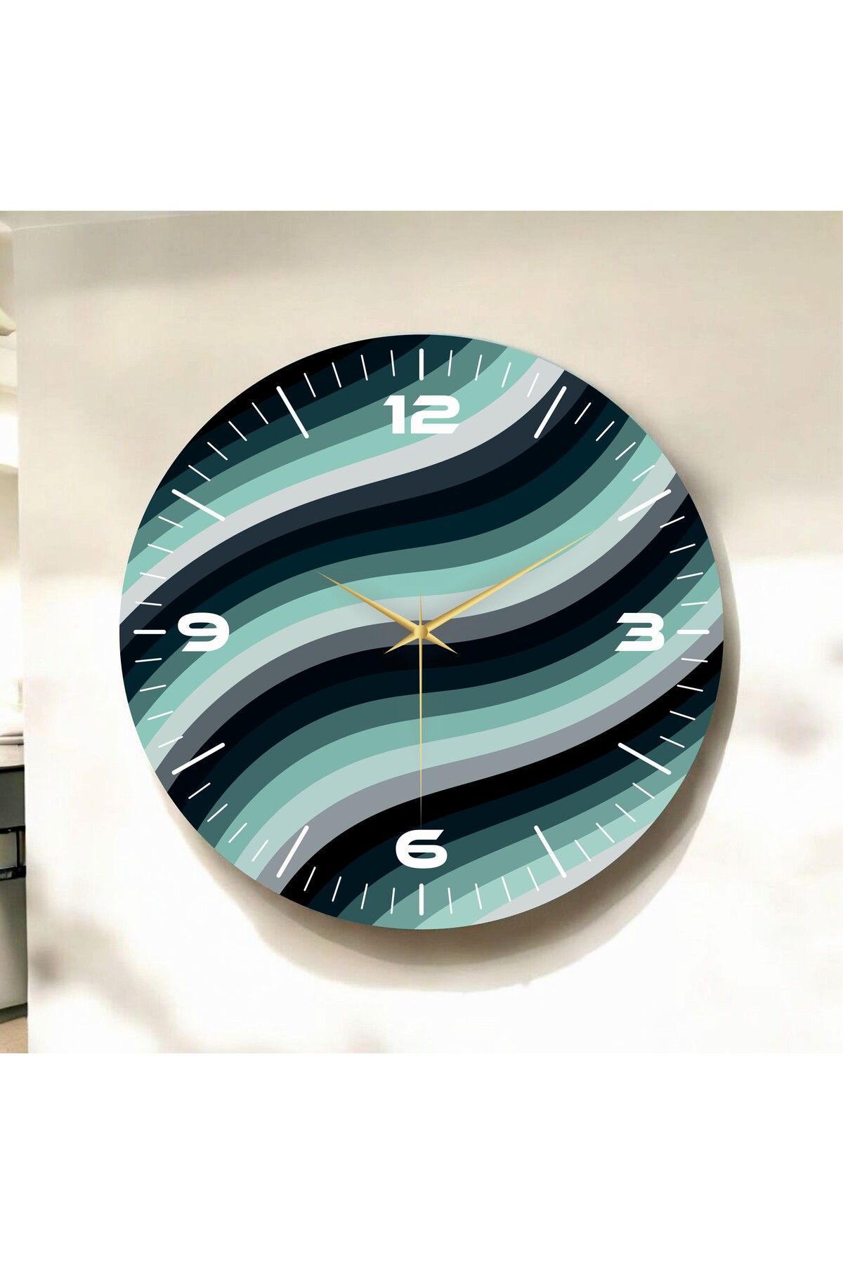 AA Shop Renkli Baskı Desenli Sayılı Hediyelik Ahşap Sessiz Duvar Saati 50cm