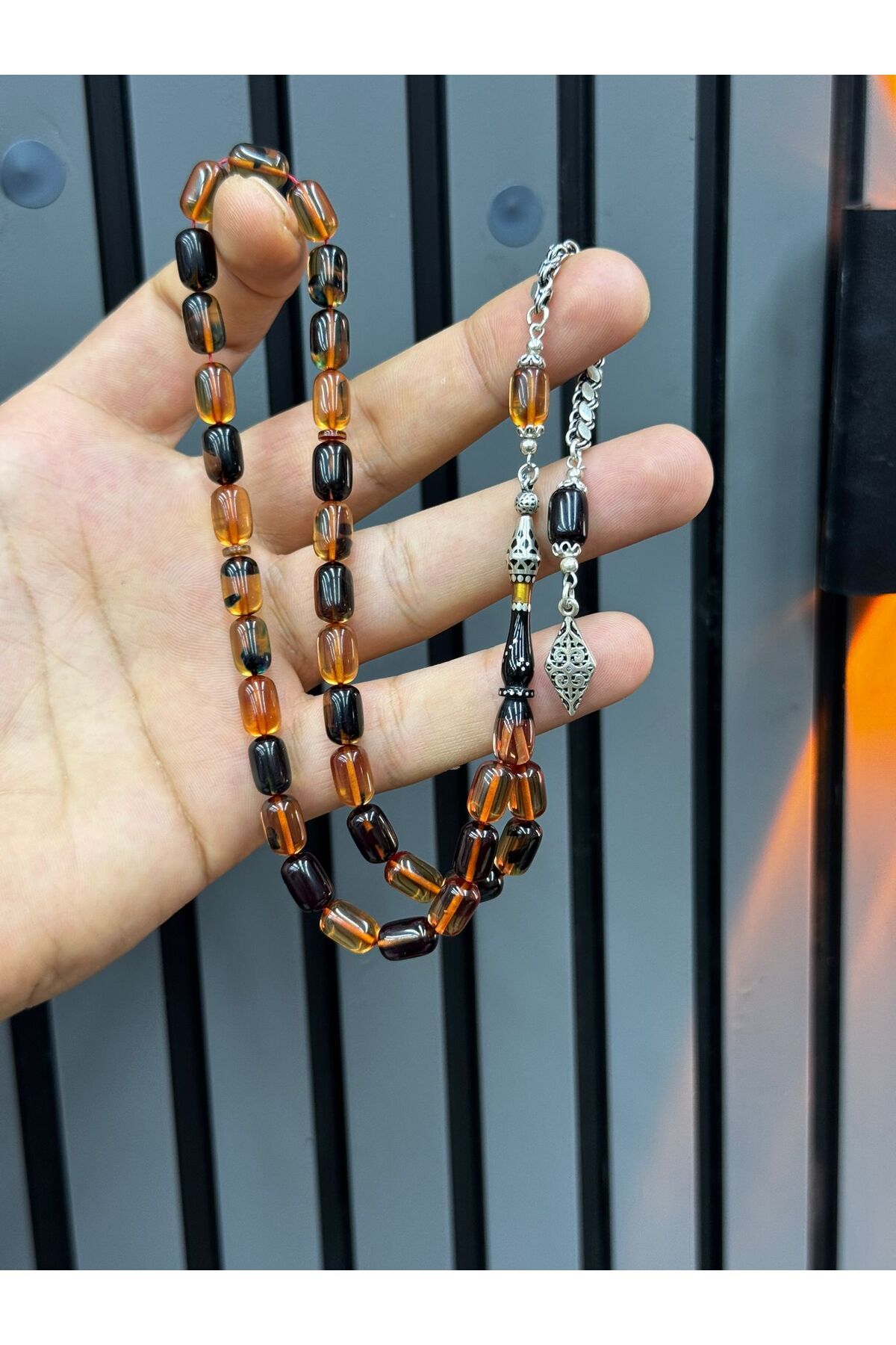 tekişcollection gümüş nakkaş imame sanatı gümüş nokta çakım 9.25 ayar gümüş püskül sıkma kehribarı