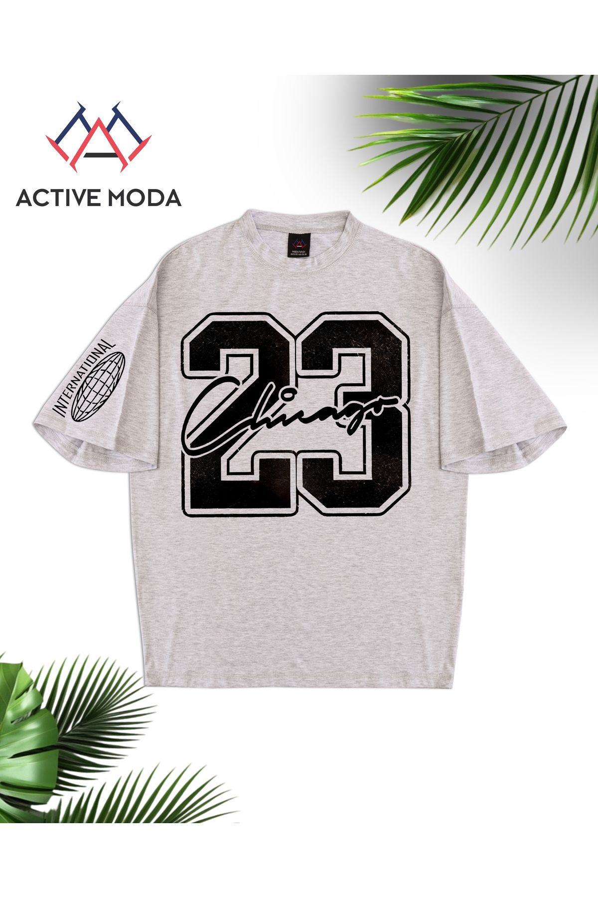 ACTIVE MODA - ERKEK PAMUKLU TSHIRT OVERSİZE BASKILI GRİ RENK