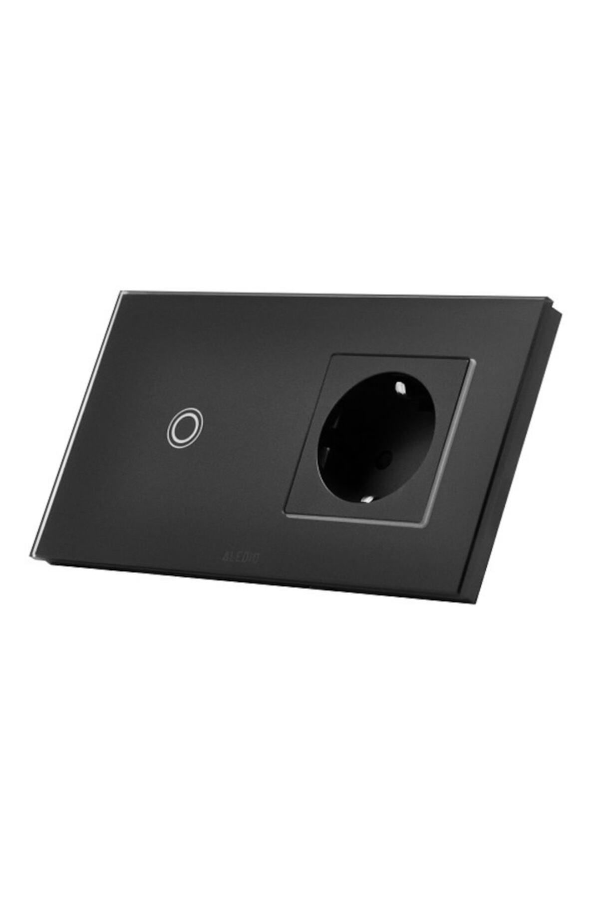 ALEDIO-Simple touch switch + simple 2P+E socket, 16A, glass frame, black 2