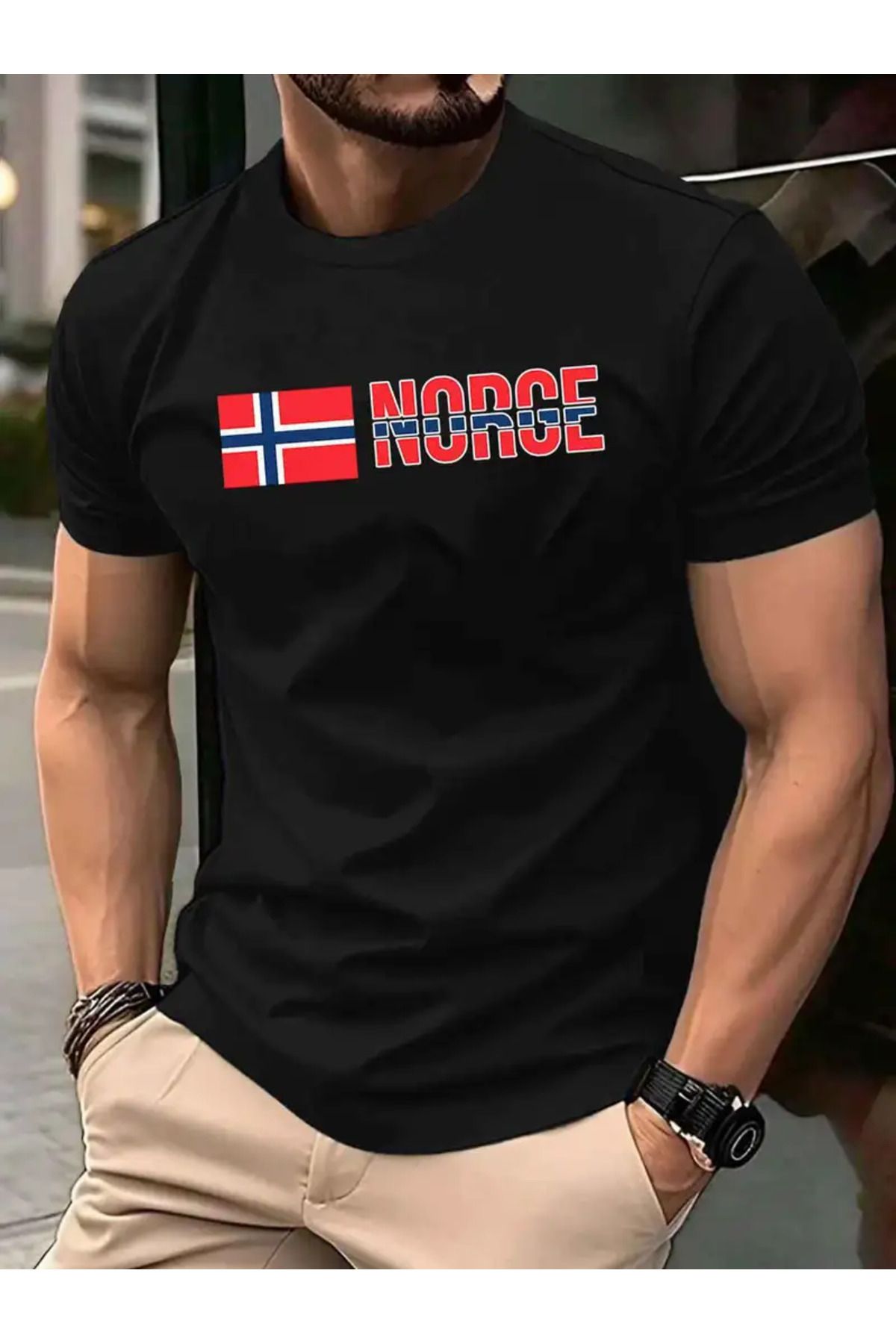 CLASİVA NORGE Baskılı Oversize Bisiklet Yaka T-shirt