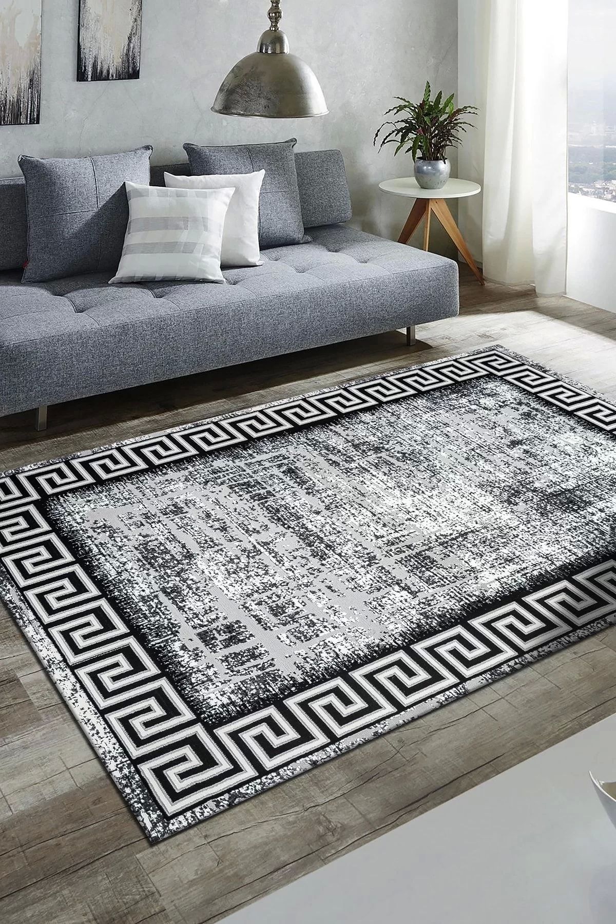 PetraHomeLiving Perra Collection Modern Salon ve Oturma Odası Halısı - Gri Siyah