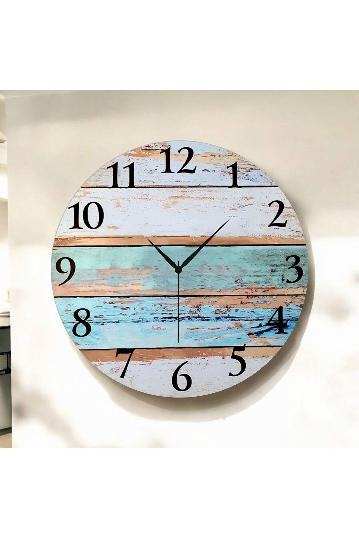 AA Shop Renkli Baskı Desenli Sayılı Hediyelik Ahşap Sessiz Duvar Saati 50cm