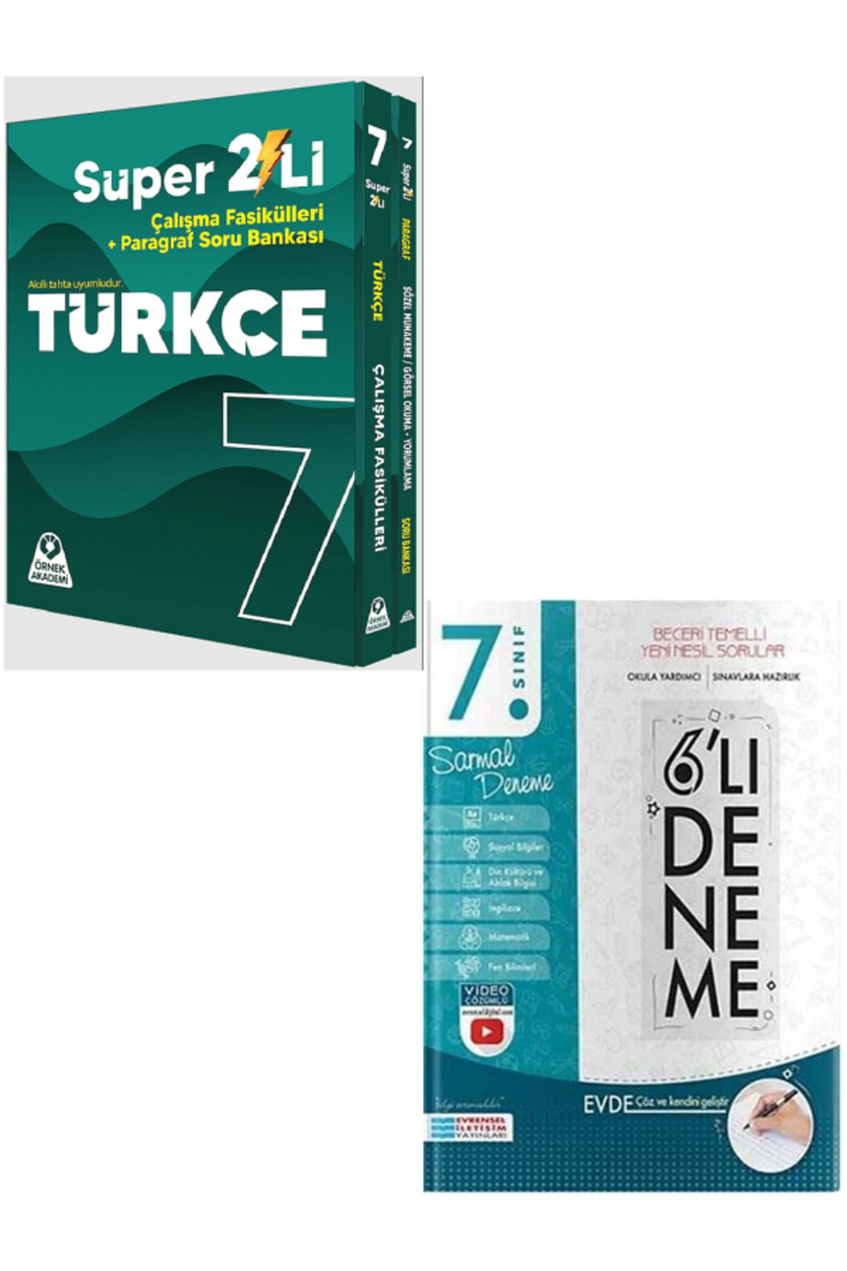Evrensel İletişim Yayınları 7.Sınıf Örnek Akademi Türkçe Süper 2'Li Soru Bankası + 7.Sınıf Evrensel 6'Lı Sarmal Deneme / SET