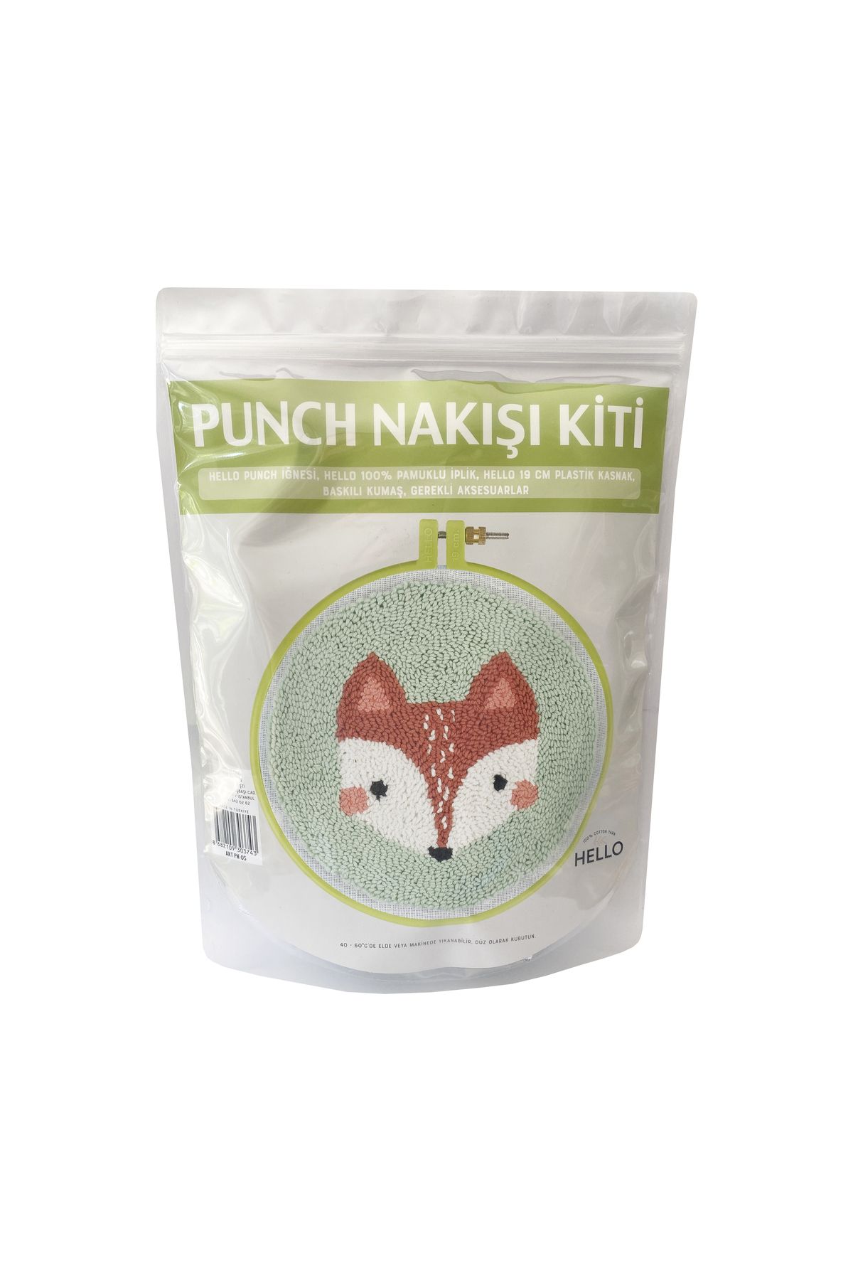 Hello Punch Nakış Kiti Tilki Desenli Kumaş Punch Yapım Seti