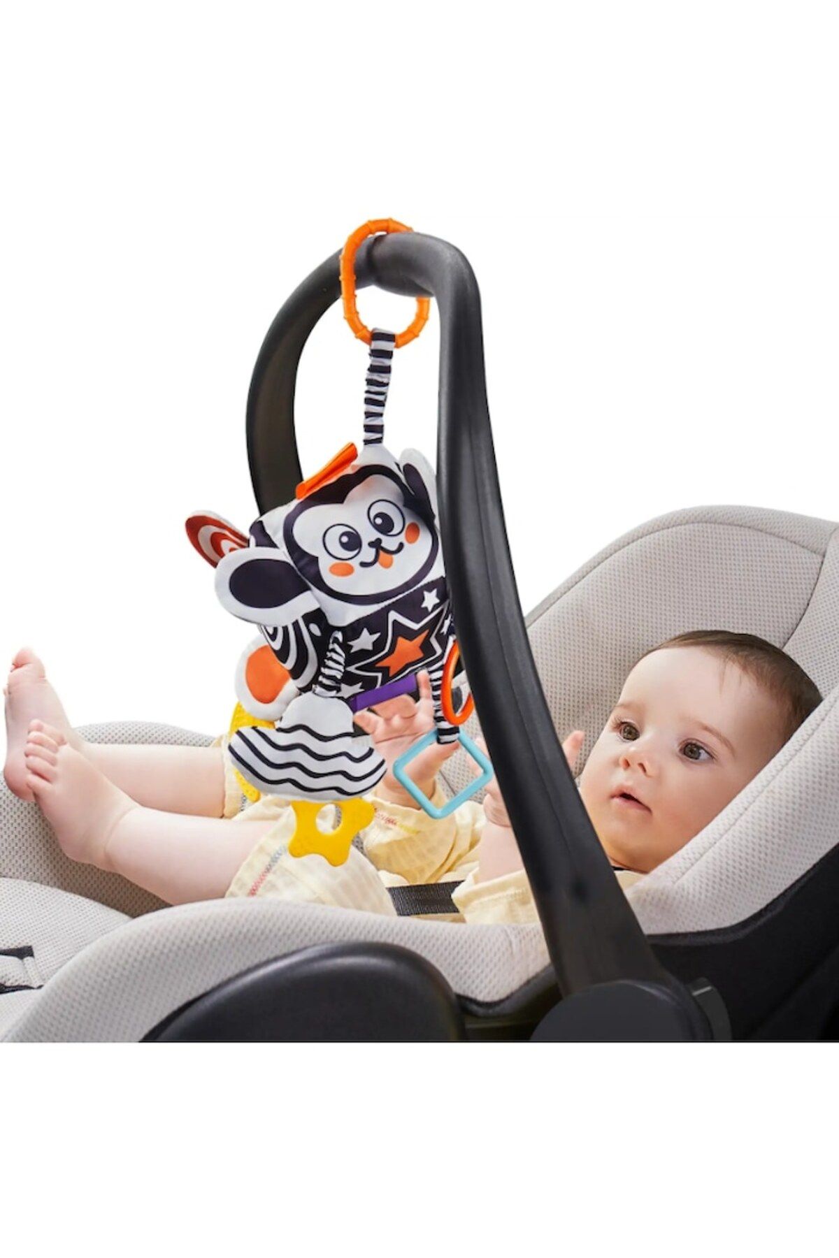 tumama-Rattle toy with 6 sides, silicone parts for teething, hanging, cube shape, Tumama®, black and white 3