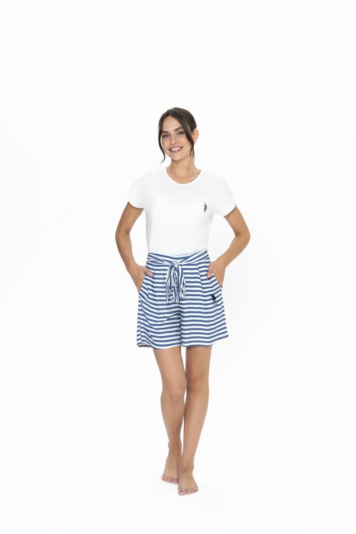 U.S. Polo Assn. Us Polo Penye T-shirt ve Viskon Şort Takım, Çizgili ve Cep Detaylı