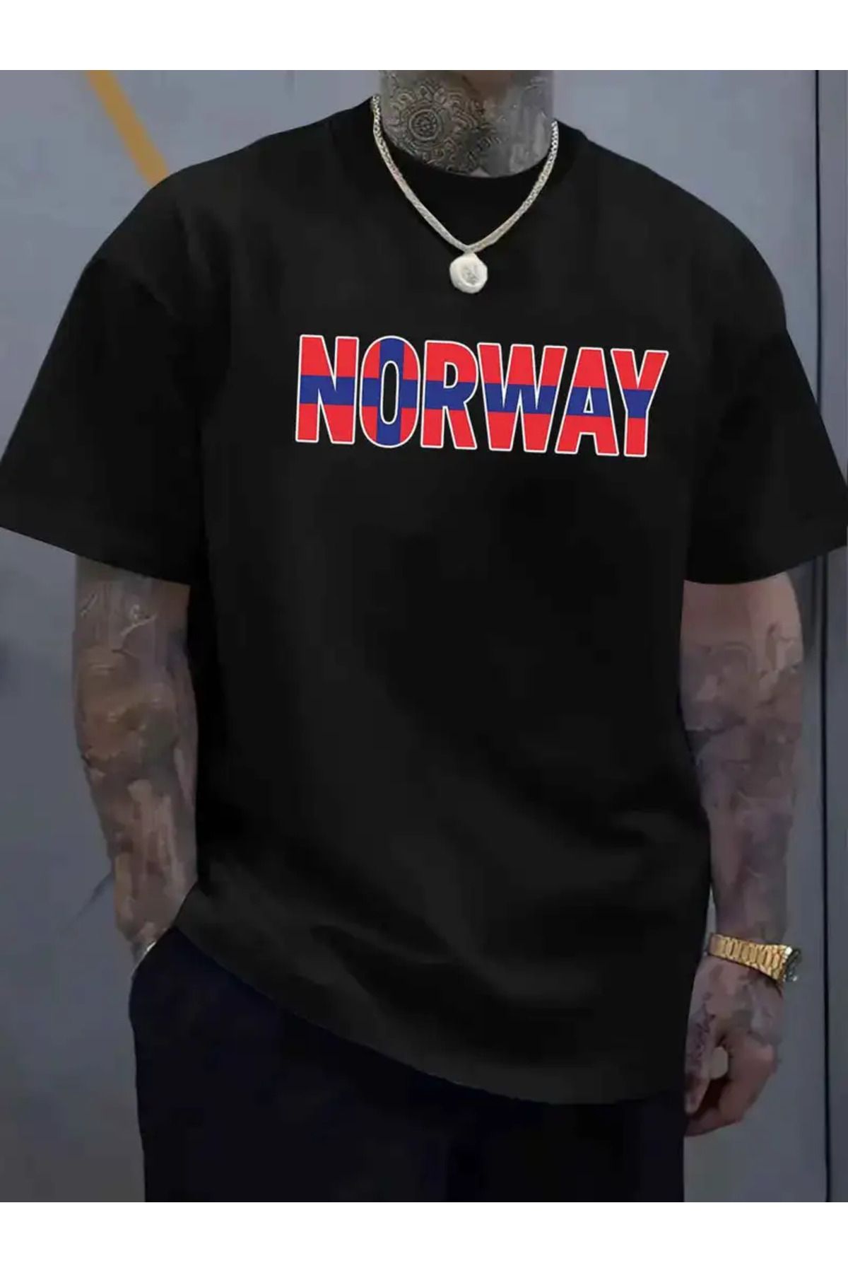 CLASİVA Norway Baskılı Unisex Oversize Bisiklet Yaka T-shirt