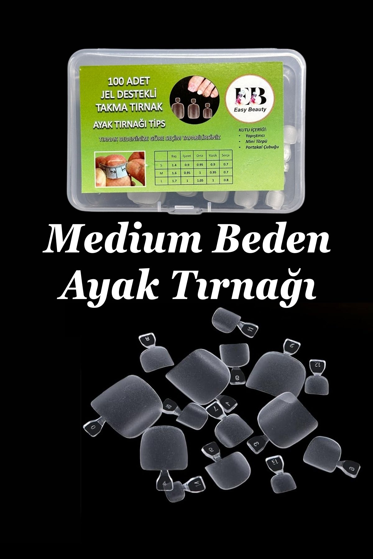 Easy Beauty 100 Adet Medium Beden Ayak Takma Tırnağı Yeni Nesil Jel Takma Tırnak