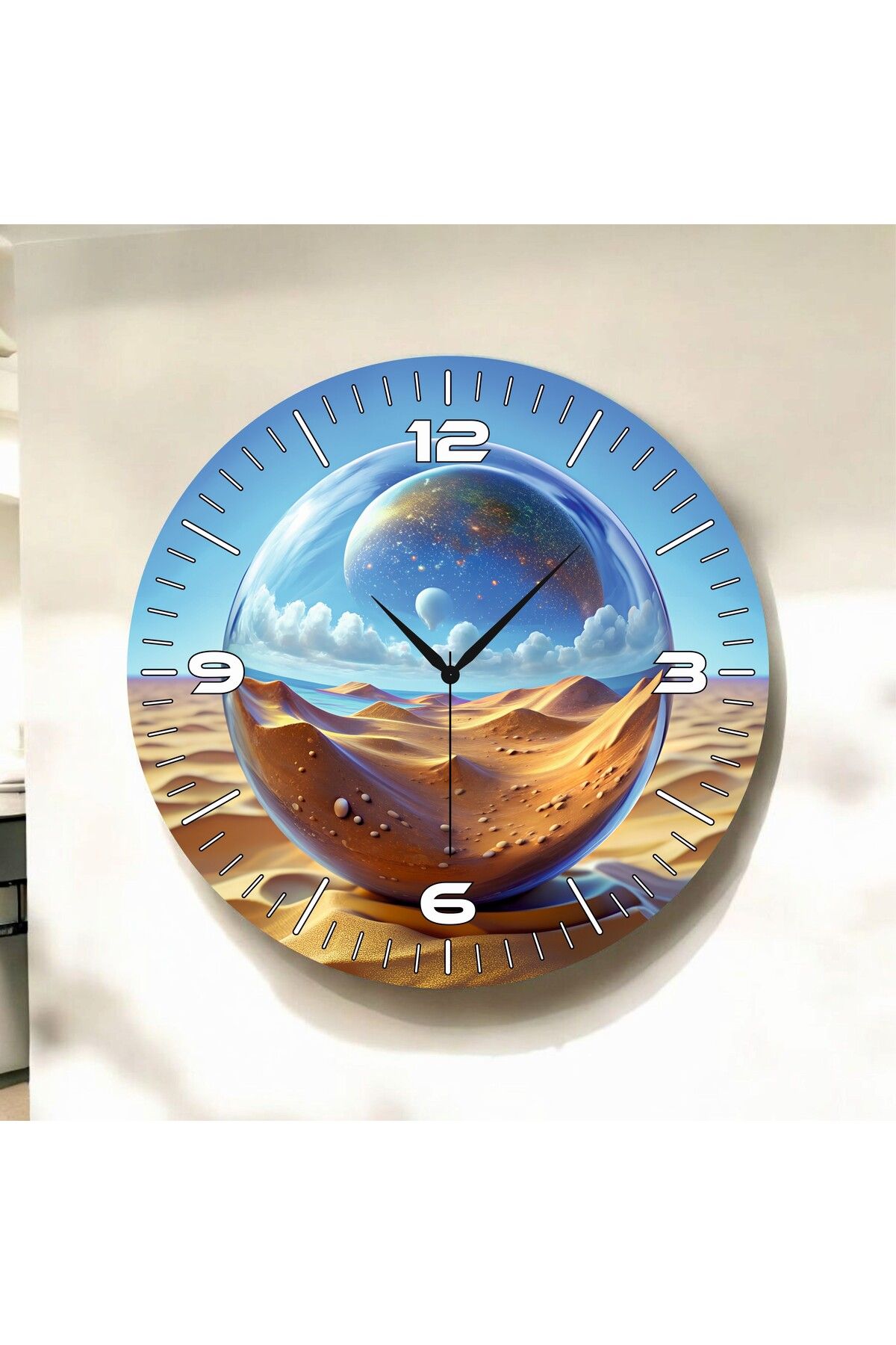 AA Shop Renkli Baskı Desenli Sayılı Hediyelik Ahşap Sessiz Duvar Saati 50cm