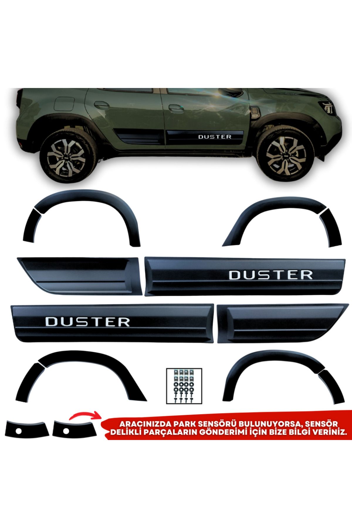 ferrous autoaccessories Dacia Duster Beyaz Yazılı Kapı ve Çamurluk Koruma Premium Dodik Seti 2018 ve Üstü