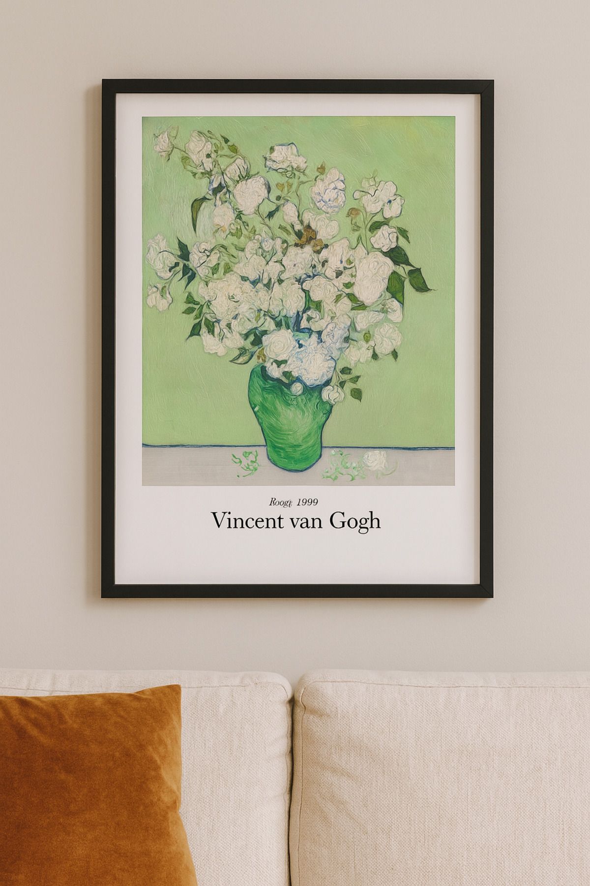 seninürünün Van Gogh - Roses, 1890 Tablo - Gerçek Cama Baskı Siyah Alüminyum Metal Çerçeveli