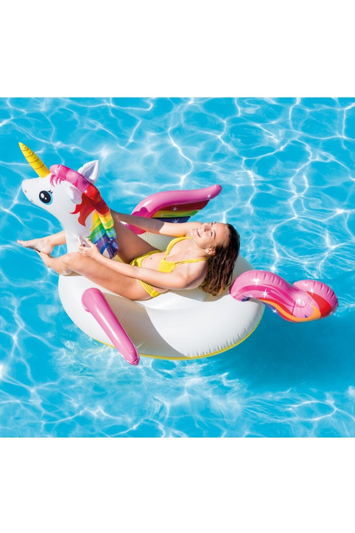 NillyToys Unicorn Tek Boynuzlu At Tutmaçlı Ada Binici 201x140x97 cm Havuz Plaj Aktivite