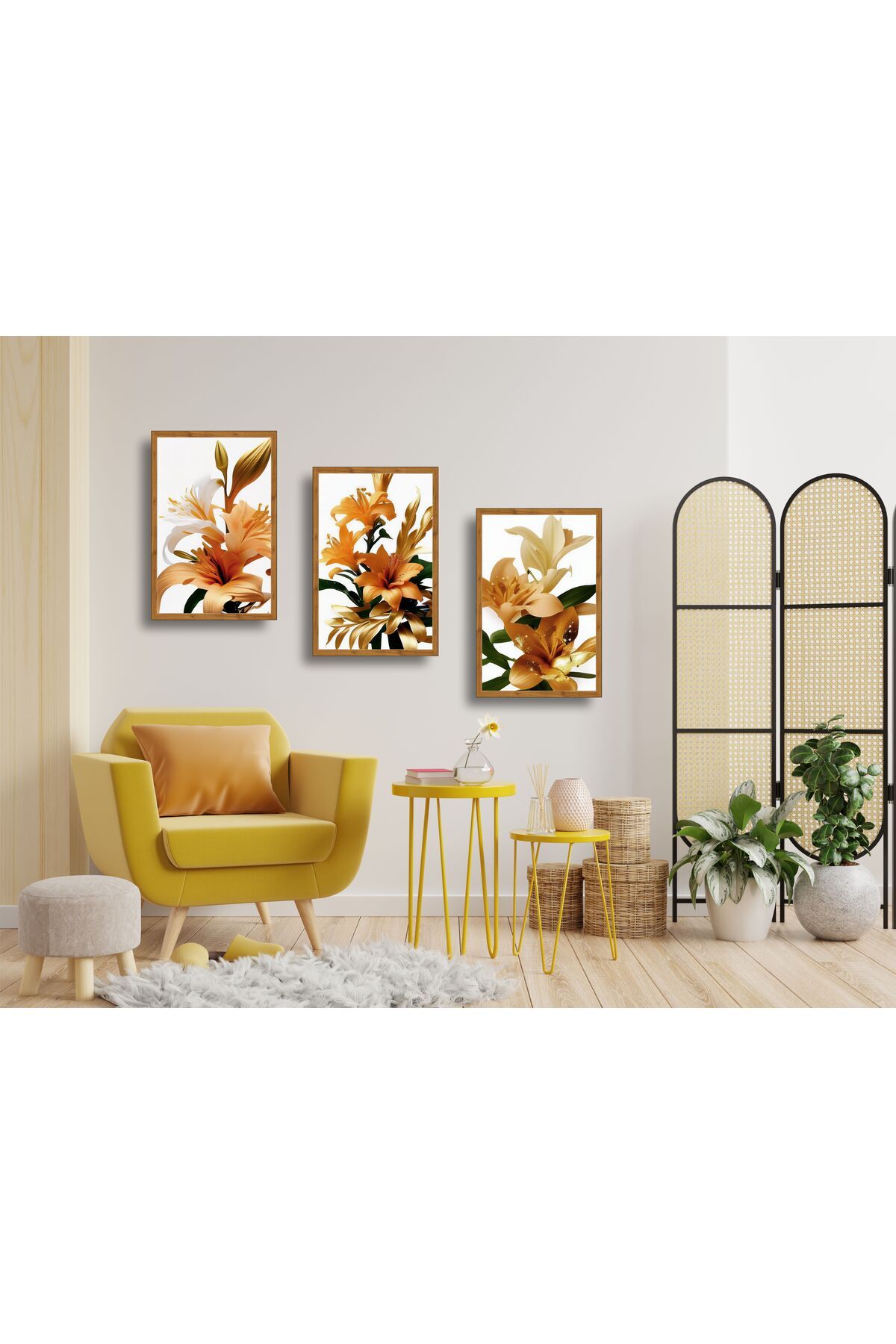 YALOVA SHOP Dekoratif Modern Sanat Tarzı Çiçek Temalı 3 lü Tablo Seti (Her Bir Tablo Ölçüsü 20 x 30 cm)