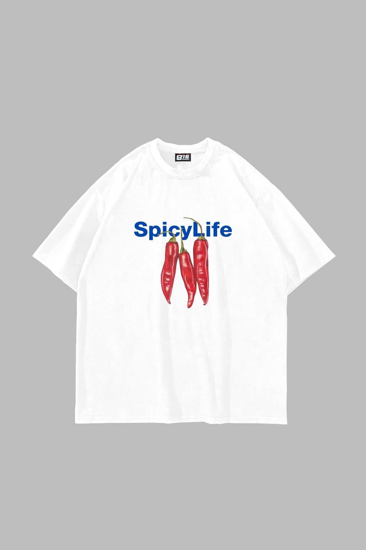 Bak Moda Spicy Life Baskılı Oversize Unisex Beyaz Tshirt