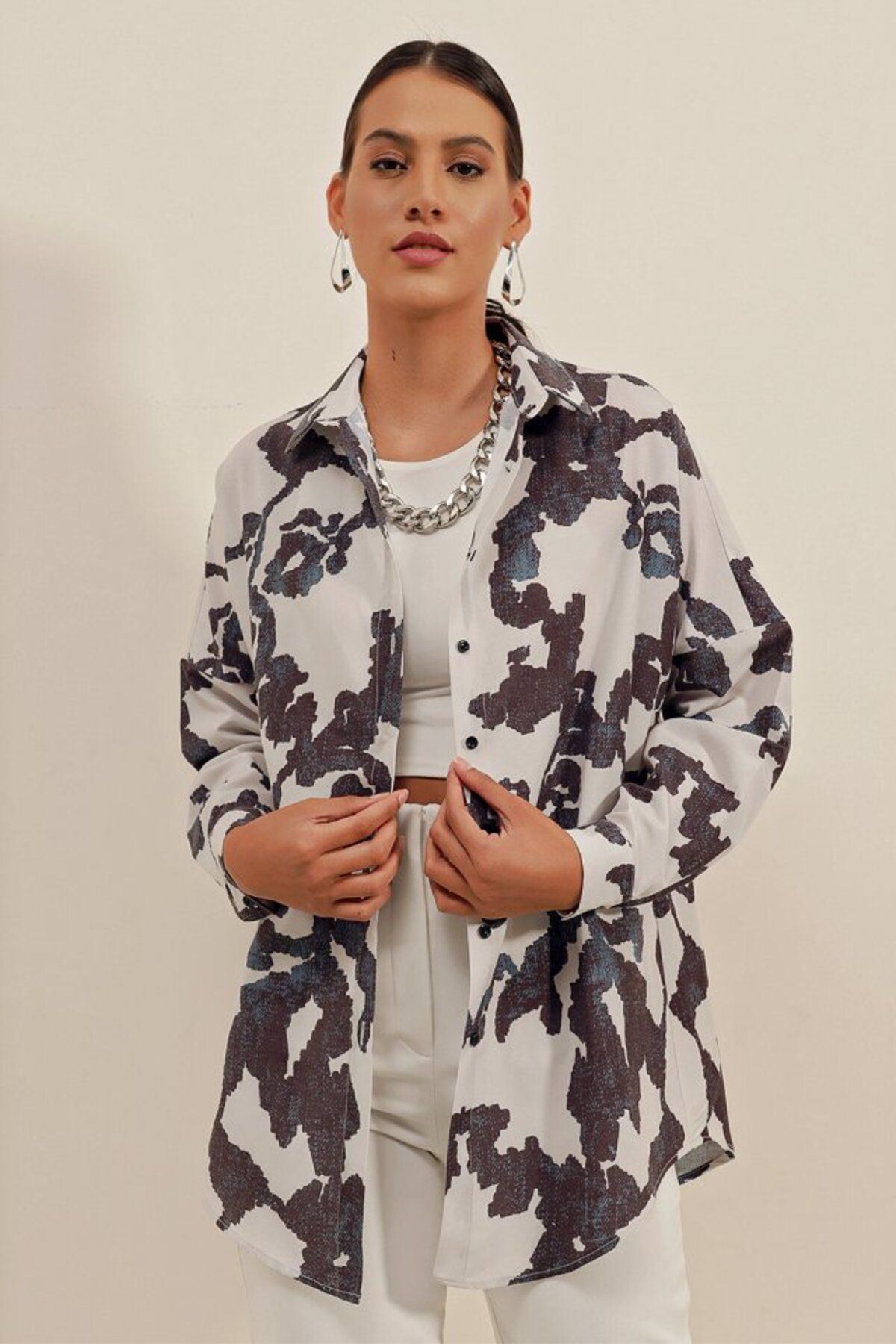ETİLER COLLECTION 3900 Oversize Uzun Basic Gömlek - D. Siyah