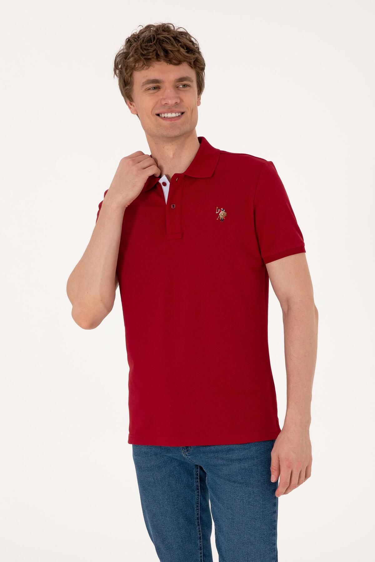 U.S. Polo Assn. Erkek Slim Fit Polo Yaka Bordo Basic Tişört