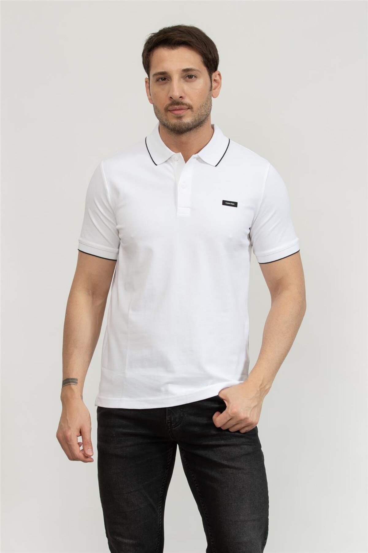 کلوین کلاین تی‌شرت پولو مردانه طرح STRETCH PIQUE MULTI TIPTING