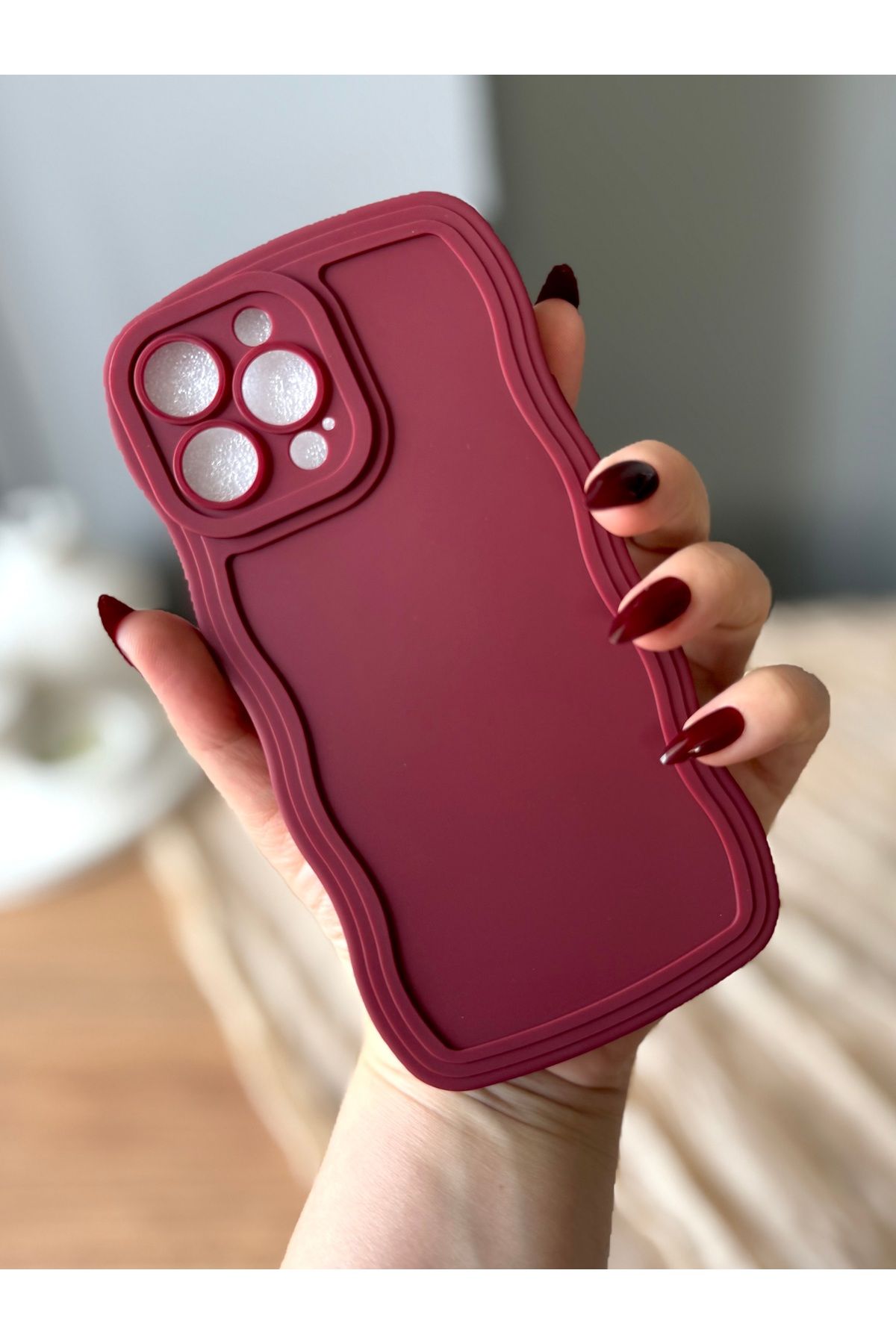 MirazTasarim IPHONE 13 PROMAX DALGALI KENARLI BORDO KILIF