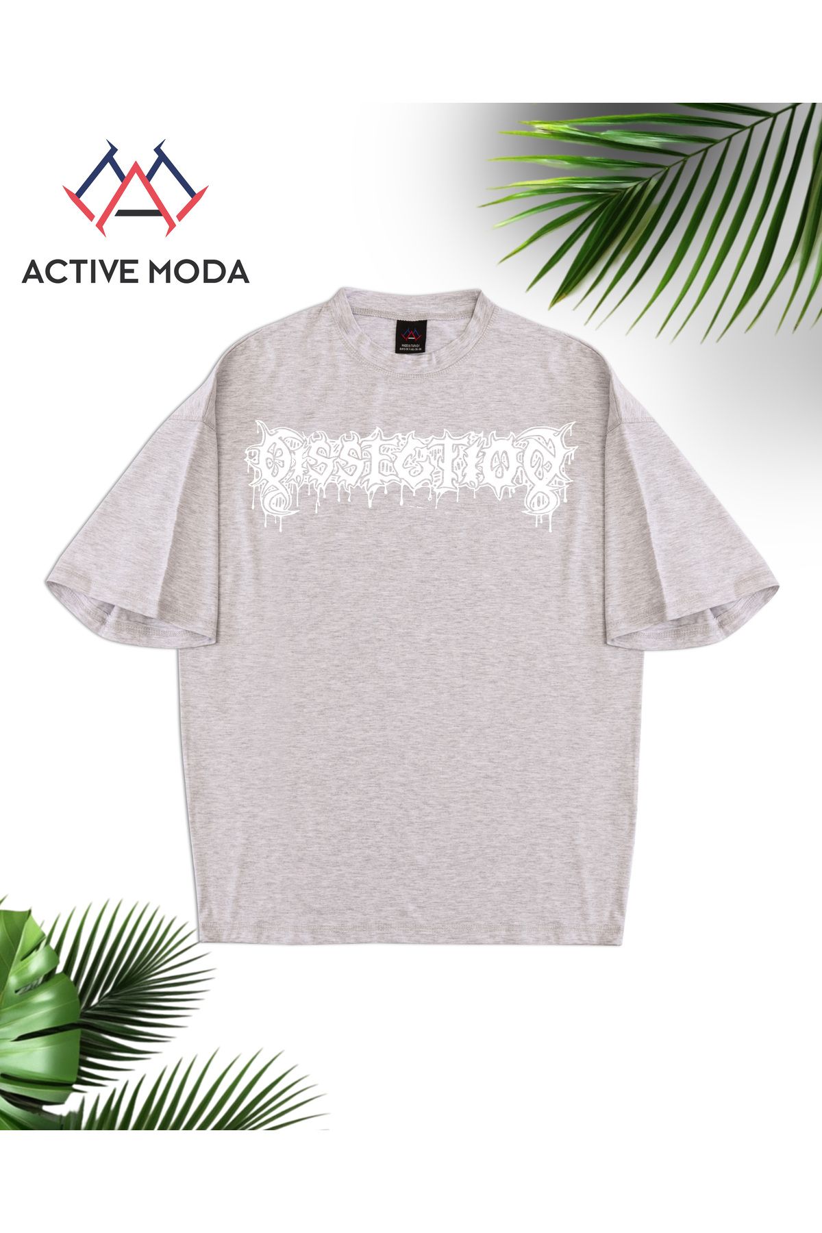 ACTIVE MODA - ERKEK PAMUKLU TSHIRT OVERSİZE BASKILI GRİ RENK