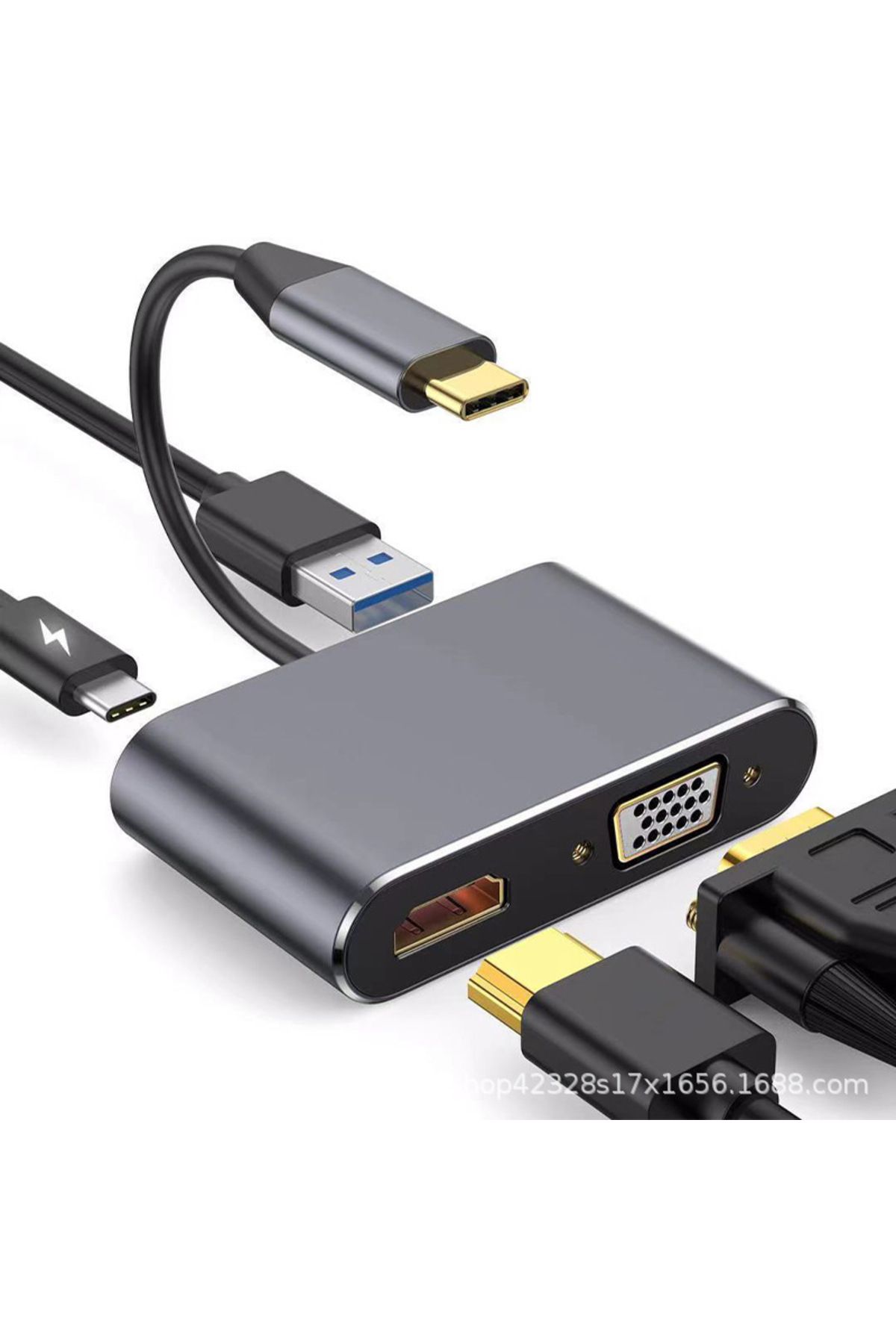 bovinox Type-C Hub Dönüştürücü Kablo HDMI VGA Usb 3.0 Type-C 87W Çoklayıcı