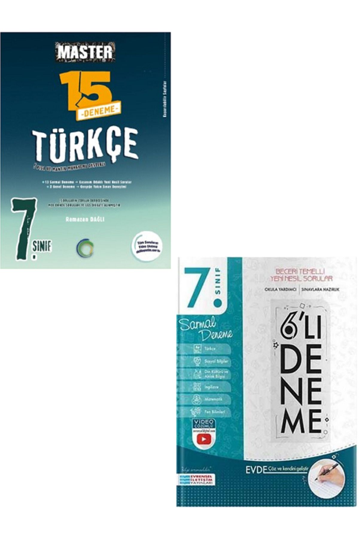 Evrensel İletişim Yayınları 7.Sınıf Okyanus Master Türkçe 15'Li Deneme + 7.Sınıf Evrensel 6'Lı Sarmal Deneme / 2 KİTAP