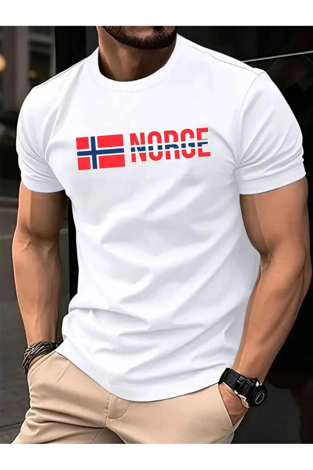 CLASİVA NORGE Baskılı Oversize Bisiklet Yaka T-shirt