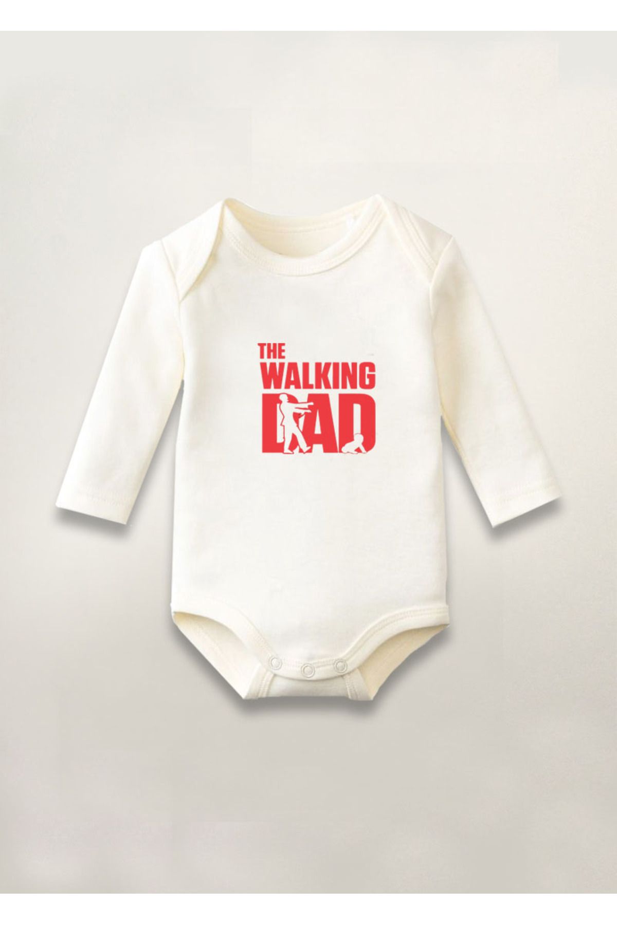sielta The Walking Dad Baba Baskılı Pamuklu Uzun Kollu Çıtçıtlı Bebek Body Zıbın Atlet Tulum