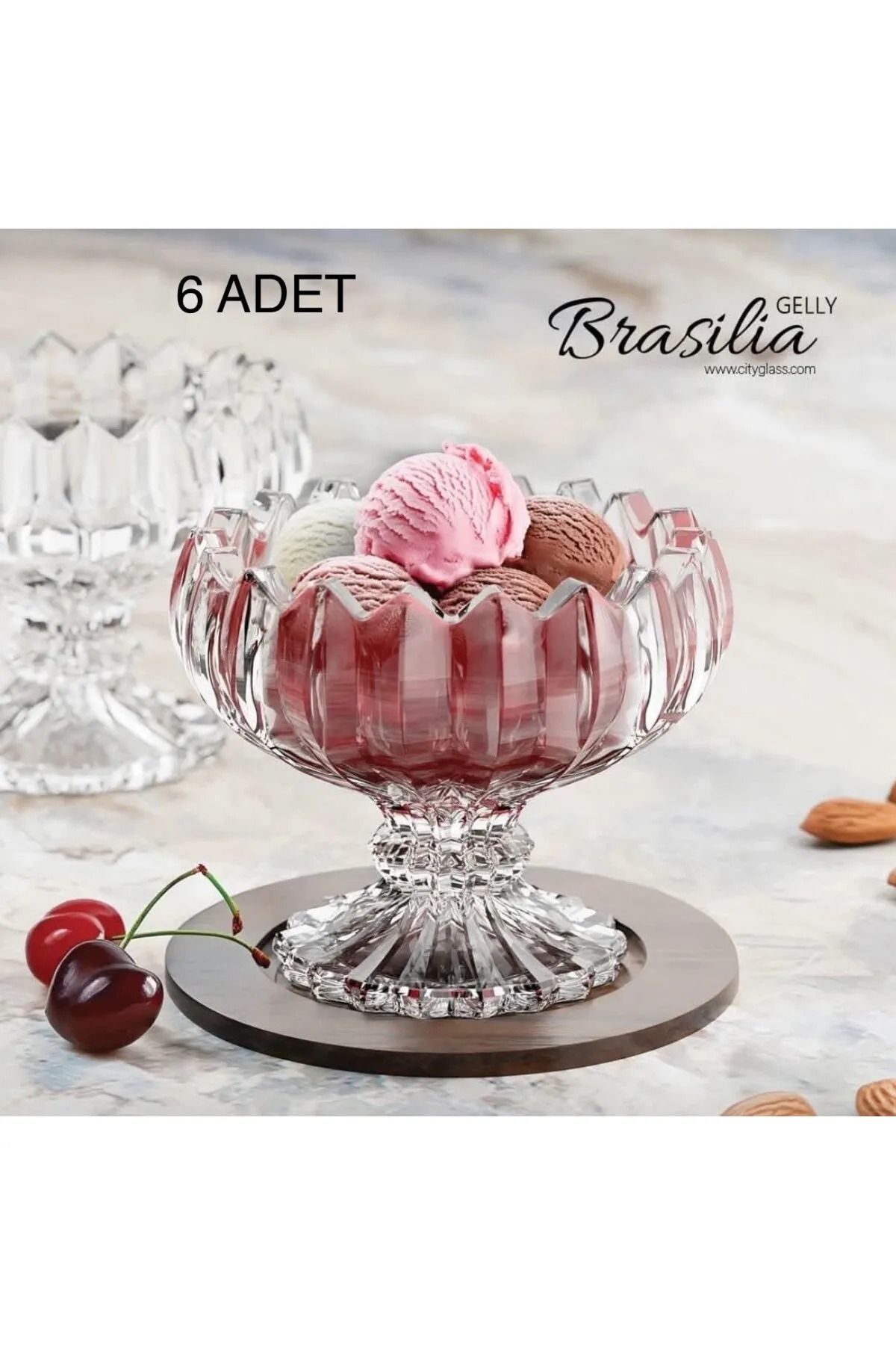 YzMarket 6 Lı Cam Ayaklı Magnolya Lokumluk Sunumluk Tatlı Magnolia Kasesi Çerezlik Dondurmalık Kase 105 ML