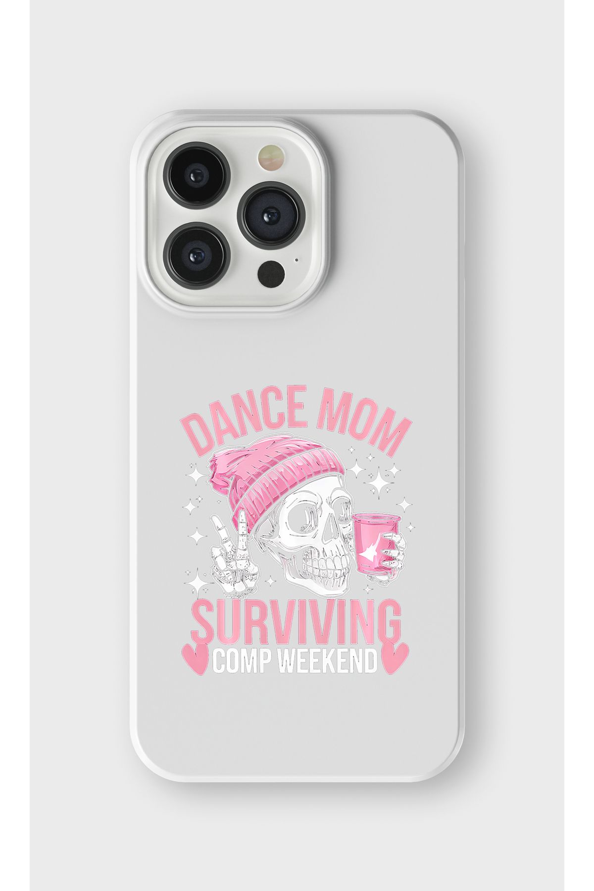 lelia iPhone 16 Pro Uyumlu Dance Mom İskelet Tasarımlı İçi Kadife Lansman Beyaz Silikon Kılıf