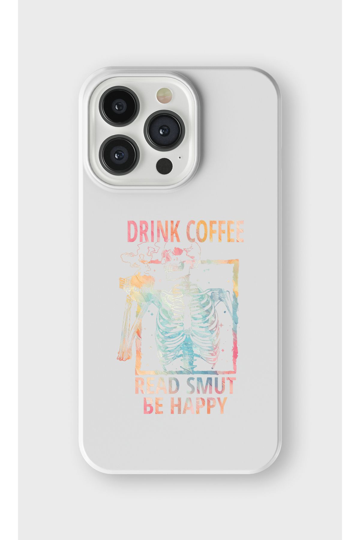 lelia iPhone XR Uyumlu Drink Coffee İskelet Tasarımlı İçi Kadife Lansman Beyaz Silikon Kılıf