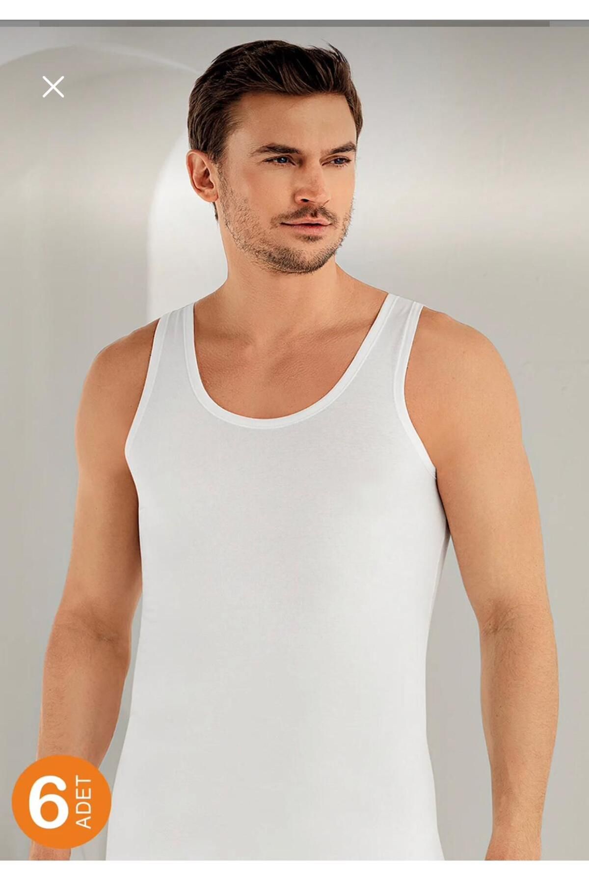 MORELOVE ***** Şahinler ME066, 6'lı Paket Erkek Beyaz Likralı Atlet
