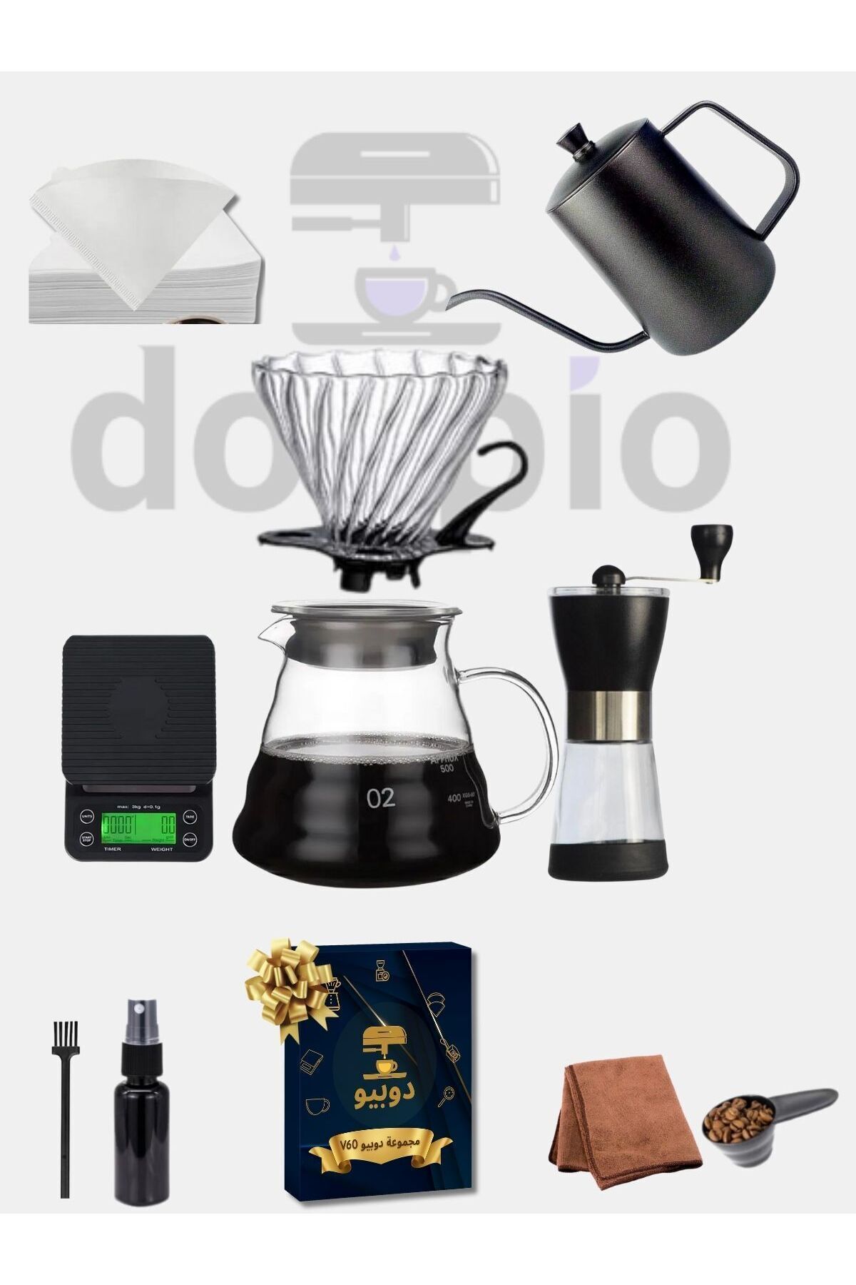 DOPPİO-Doppio V60 Set 10 Pcs Premium Accessorie with Kettle, Dripper Scale Server 3