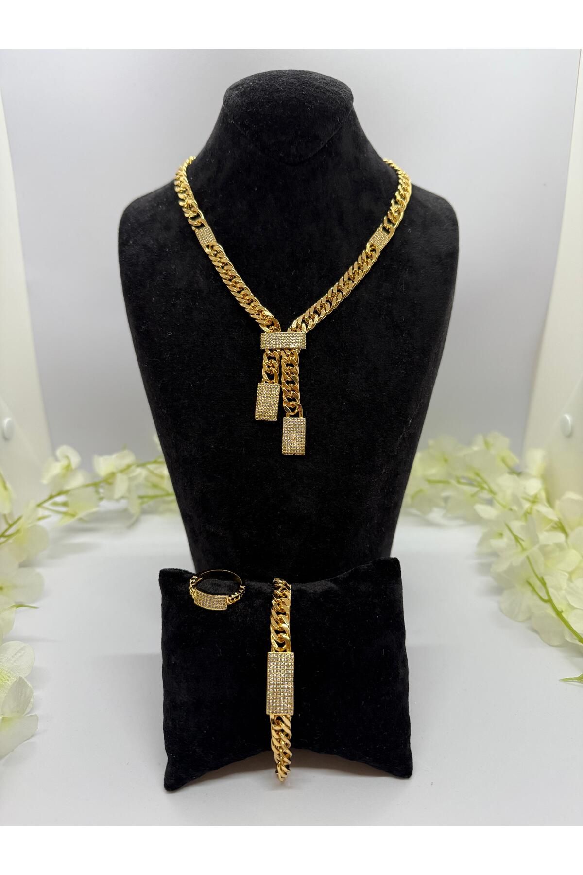 Constanza Exclusive 22 Ayar Altın Kaplama Baget Motif Gurmet Takı Seti Lvd612